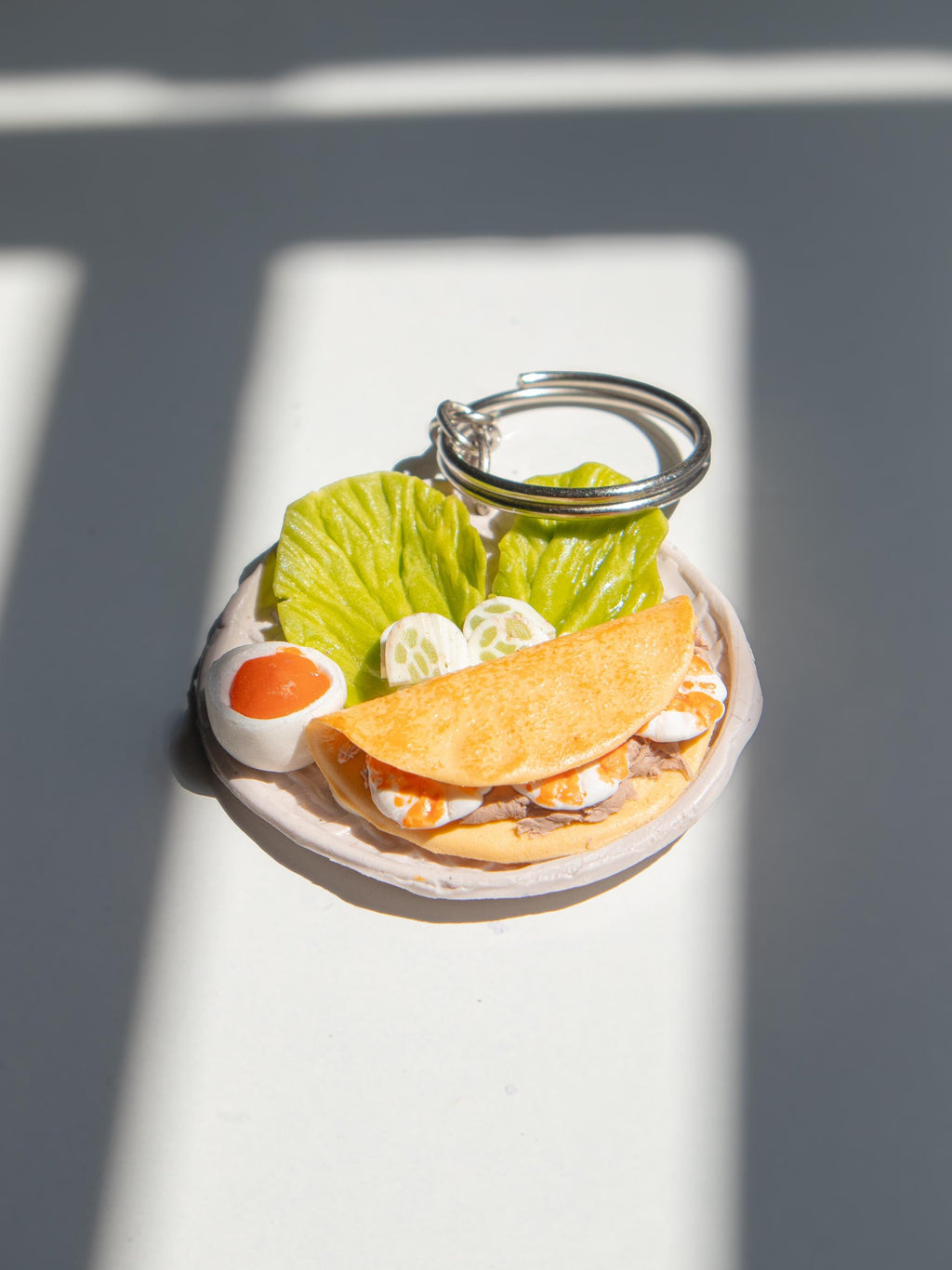 Handmade Bánh Xèo Keychain: Miniature Vietnamese Pancake Charm