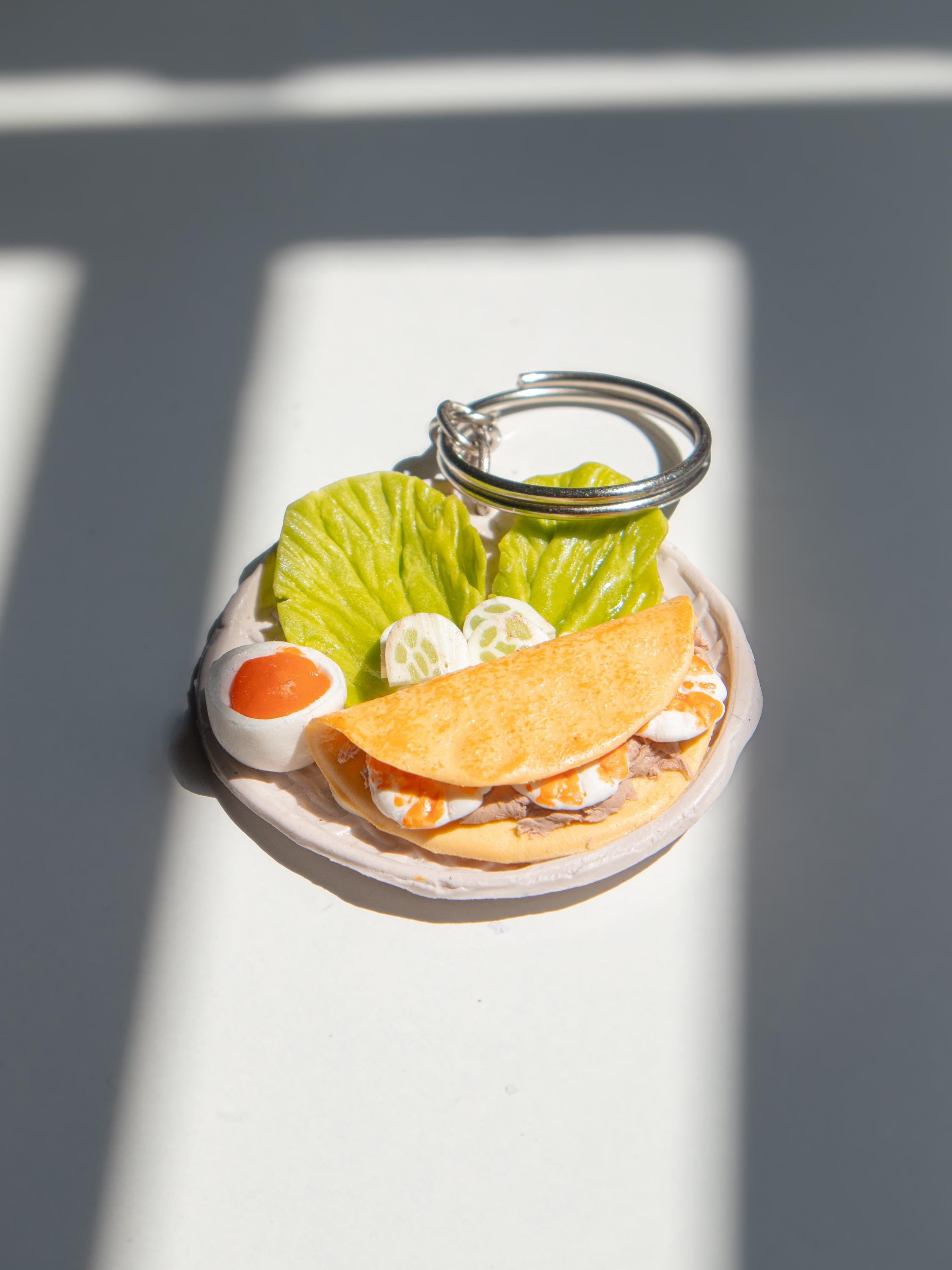 Handmade Bánh Xèo Keychain: Miniature Vietnamese Pancake Charm