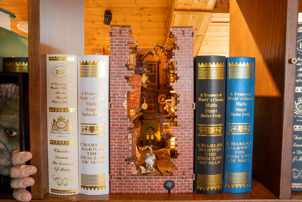 DIY Wizard Alley Book Nook Kit: Miniature Bookshelf Insert with LED
