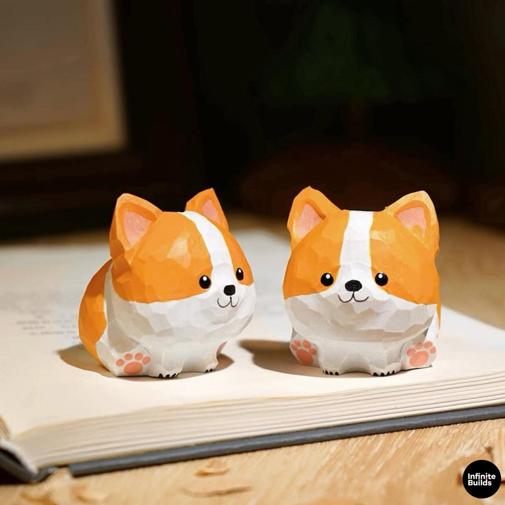 Chunky Corgi Wooden Figurine Keychain | Mini Desk Decor | Handmade Wood Animal | Cozy Cute Style | Gift for Dog Lovers