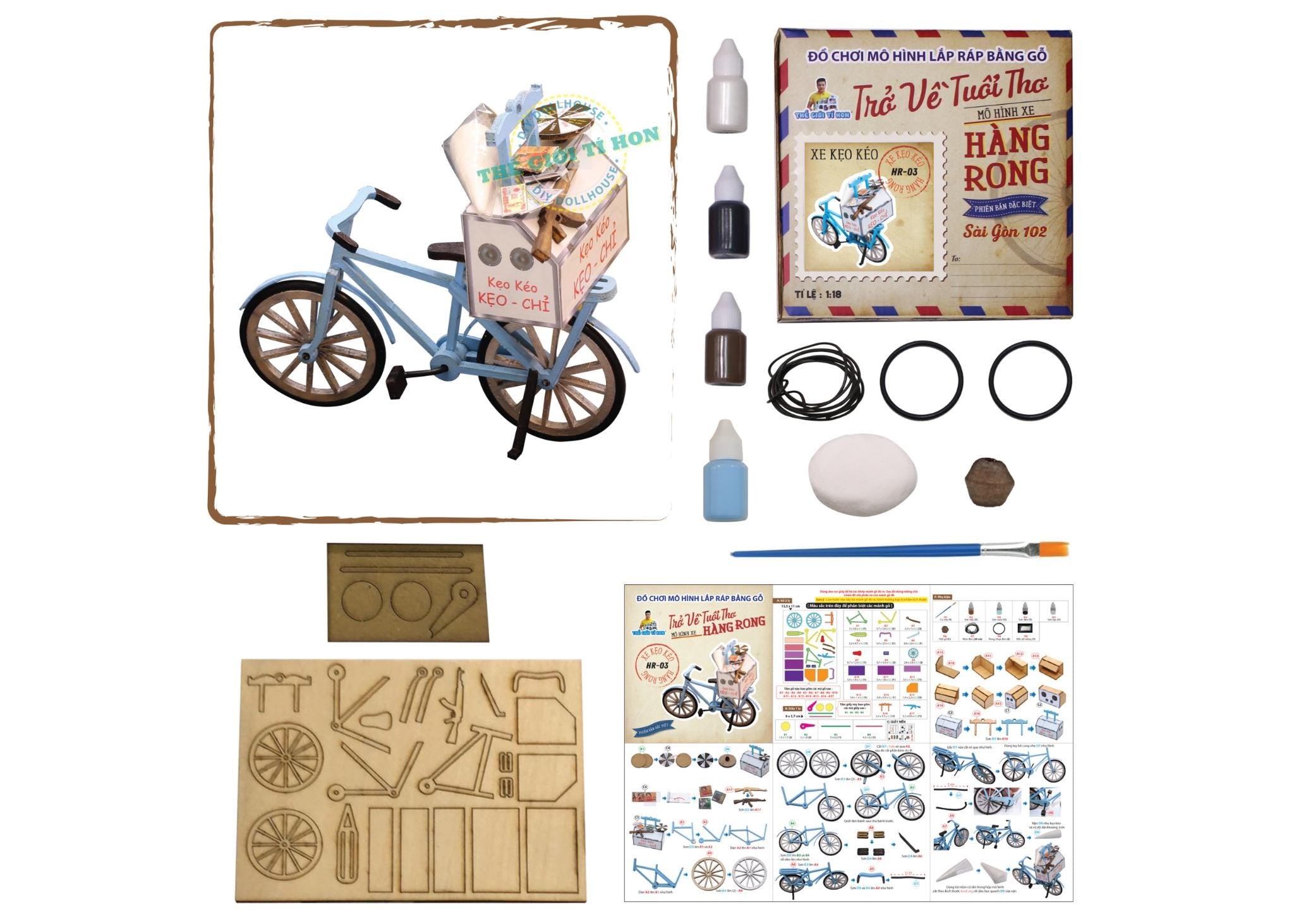 Miniature Vietnamese Taffy Candy Bike DIY Kit - Dollhouse Collectible