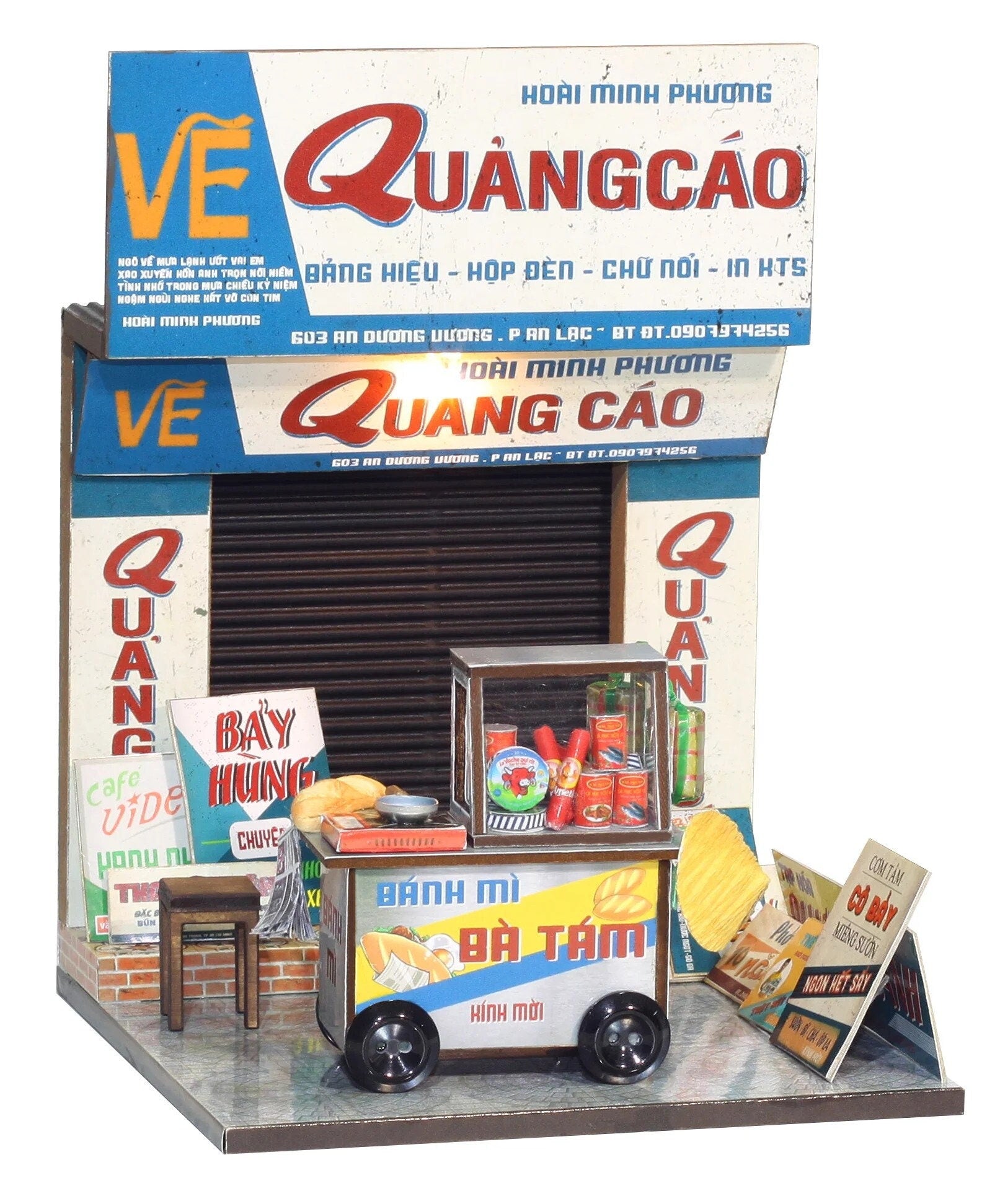 Combo Banh Mi Cart DIY Kit + Print Shop | 3D Wooden Puzzle | Travel Souvenir | Vietnam Collectible Set