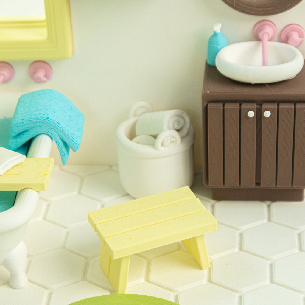 Smiski Bathroom DIY Miniature Kit 1:12 | Dollhouse Bathroom Scene | Mini Room Box Decor | Tiny Bathroom Display | Gift for Collectors