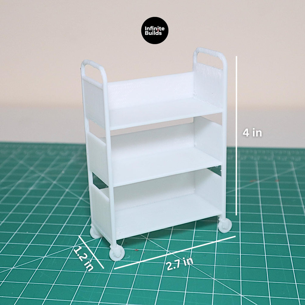 Miniature Library Cart - 3 Shelf Dollhouse Bookcase - 1:12 Scale (Set of 2)