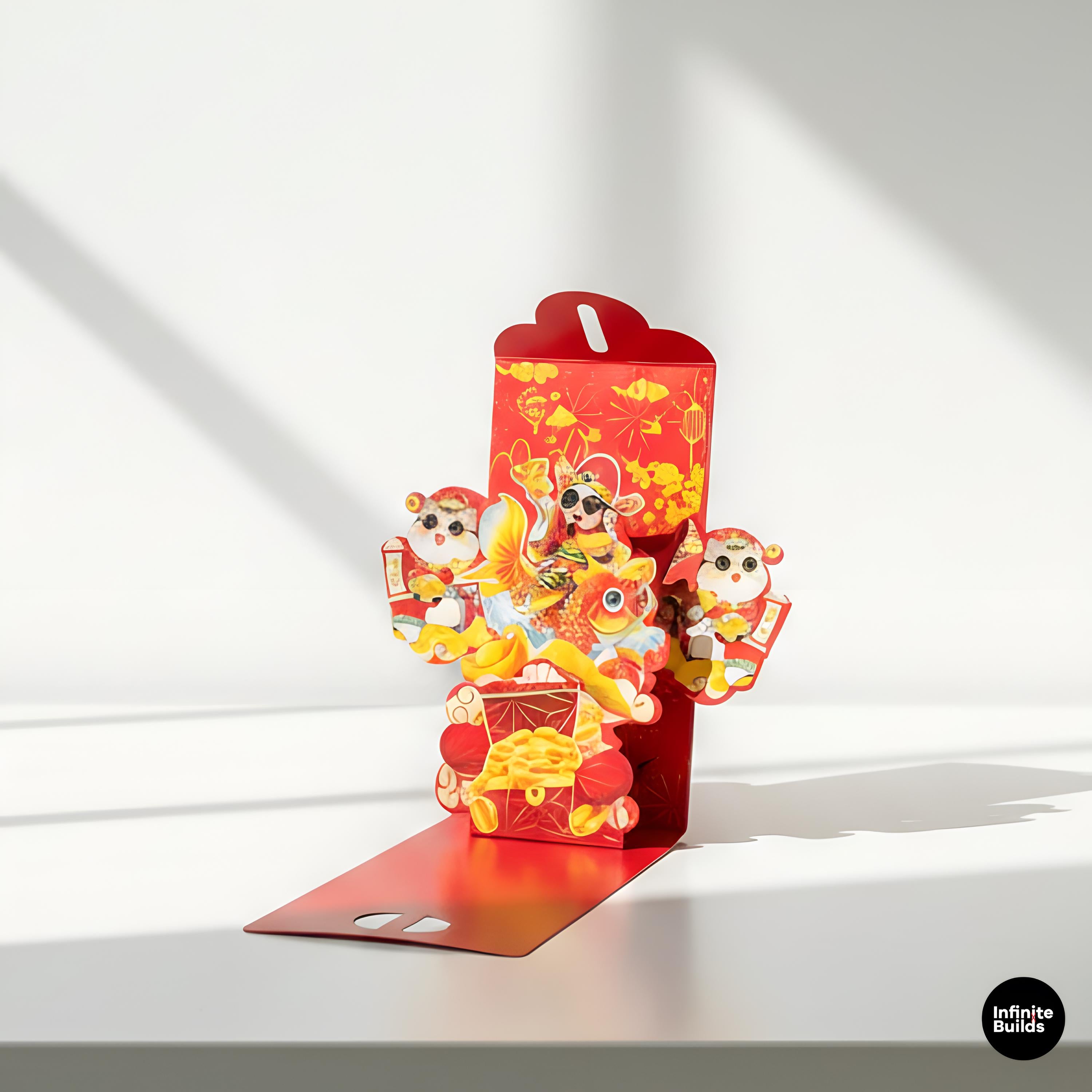 Assorted 3D Red Envelopes – Set of 6 | Earth God Prosperity Theme | Vietnamese Tết Lucky Money | Lunar New Year Decor