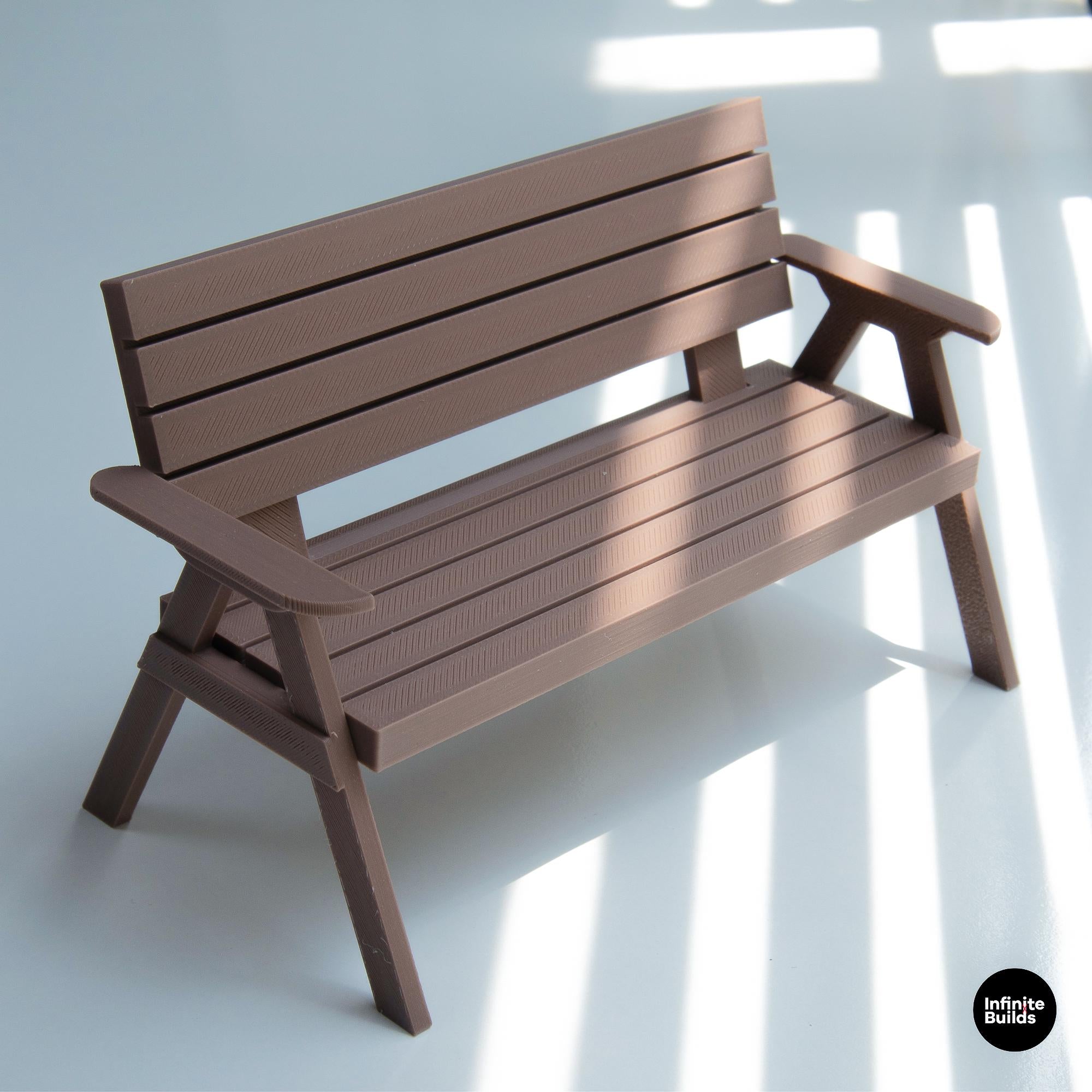 Miniature Bench for Dollhouse | 1:12 Scale Outdoor Garden Furniture | Pink & Brown Dollhouse Bench | Handmade 3D Printed Decor