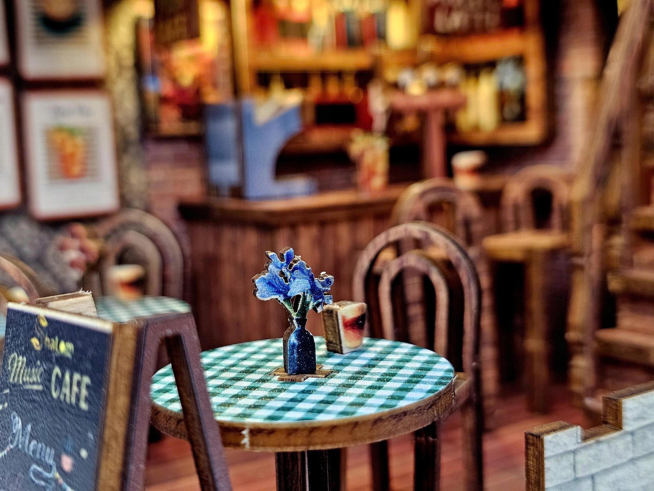 Halom Coffee Music DIY Book Nook | 1:24 Scale | Wooden Dollhouse Kit | LED Lighted Mini Room | Gift for DIY & Miniature Lovers