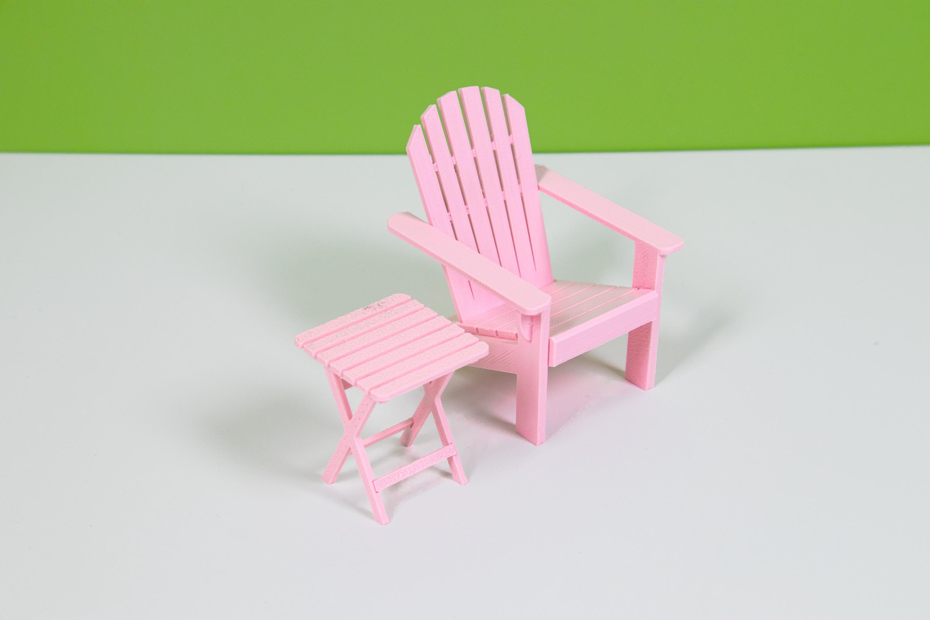Adirondack Outdoor Chair and Table | Miniature | Dollhouse | 1:12 Scale | Pastel Pop Colors | Desktop Decor