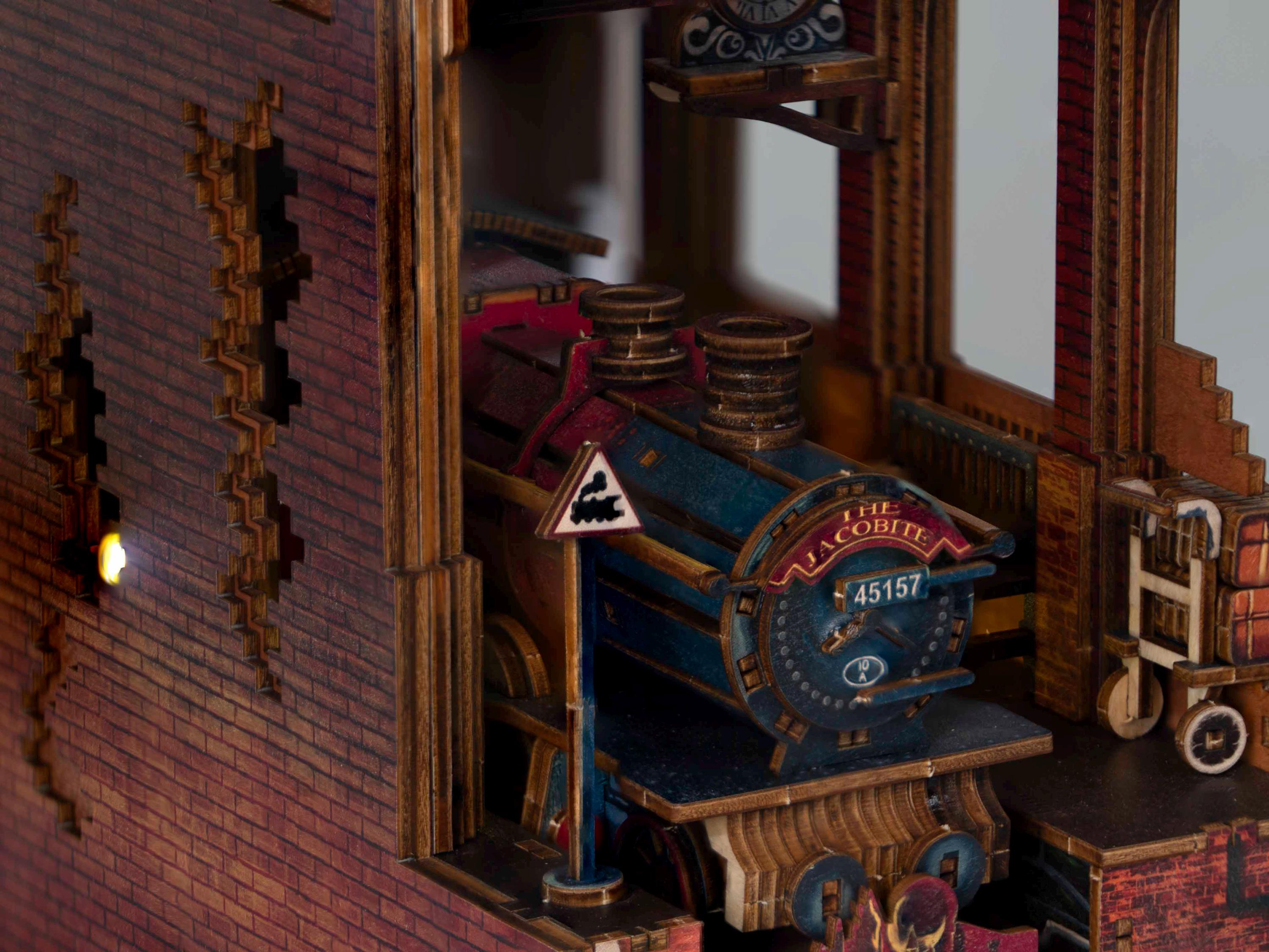 DIY King's Cross Book Nook Kit: Wooden 3D Puzzle with LED Lights