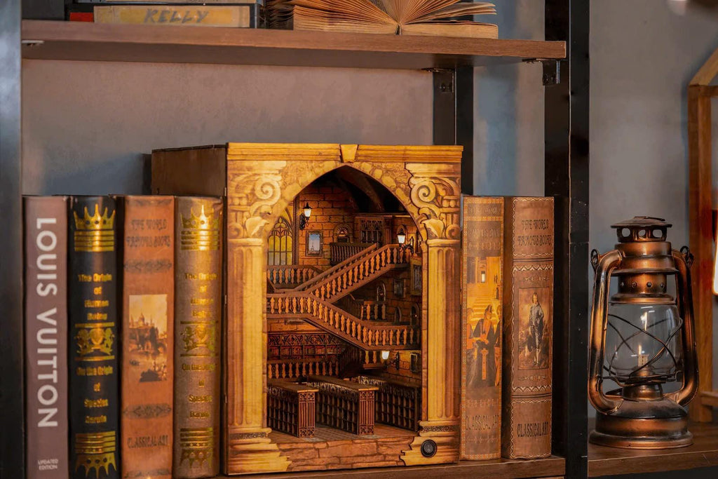 Enchanted Grand Hall Book Nook Kit: DIY Wooden Miniature Library with LED