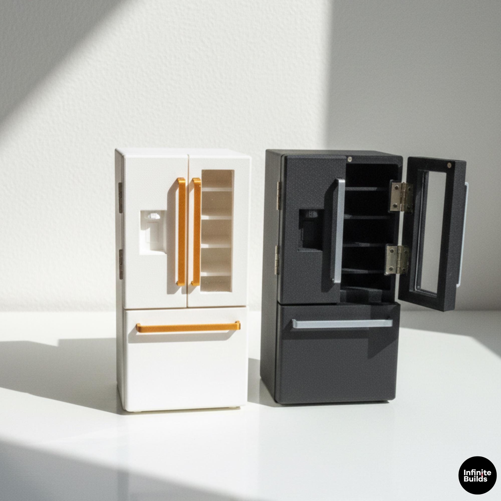 Double Door Mini Fridge 1:12 | 3D Printed Dollhouse Refrigerator | Mini Kitchen Decor | Modern Mini Furniture | Gift for Collectors