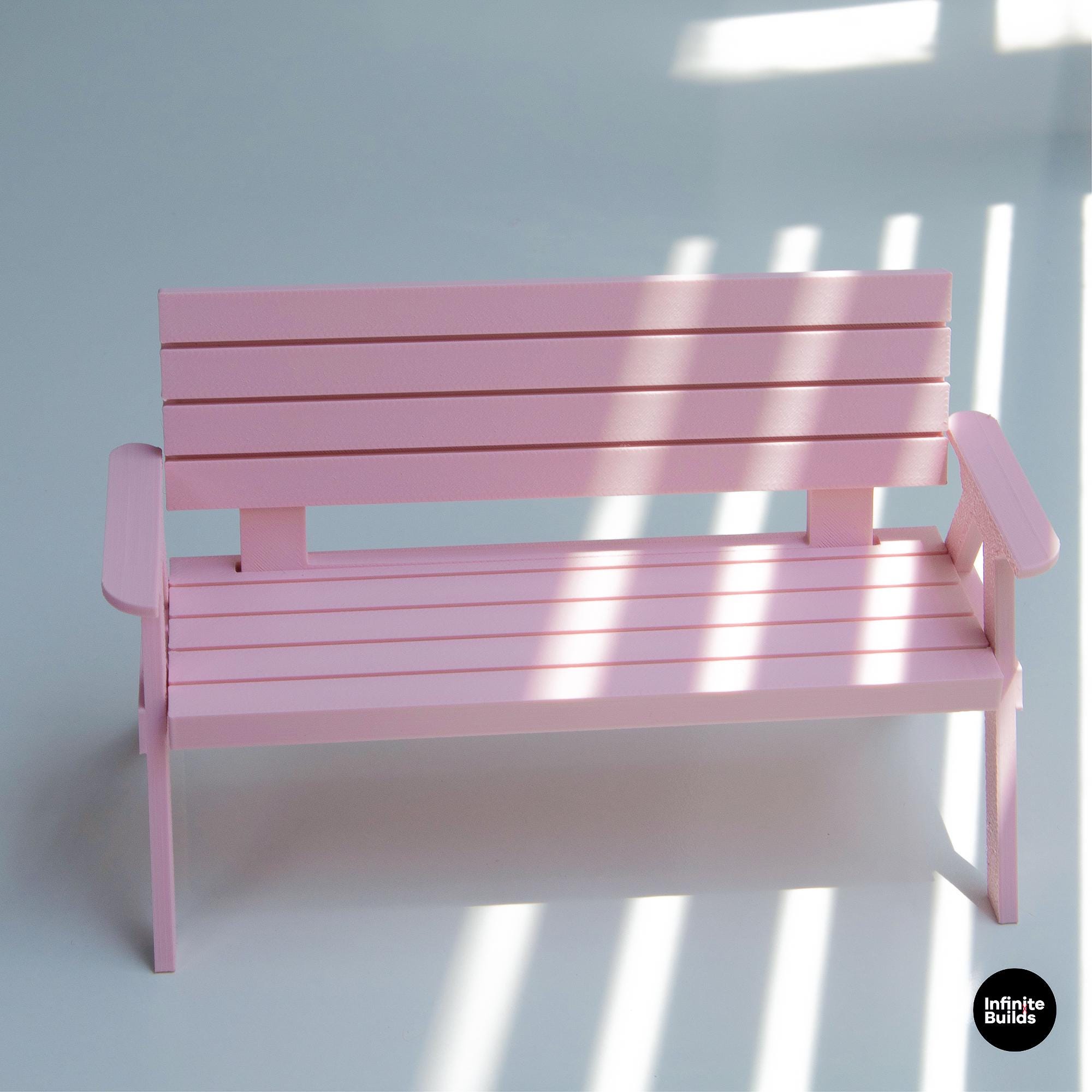 Miniature Bench for Dollhouse | 1:12 Scale Outdoor Garden Furniture | Pink & Brown Dollhouse Bench | Handmade 3D Printed Decor