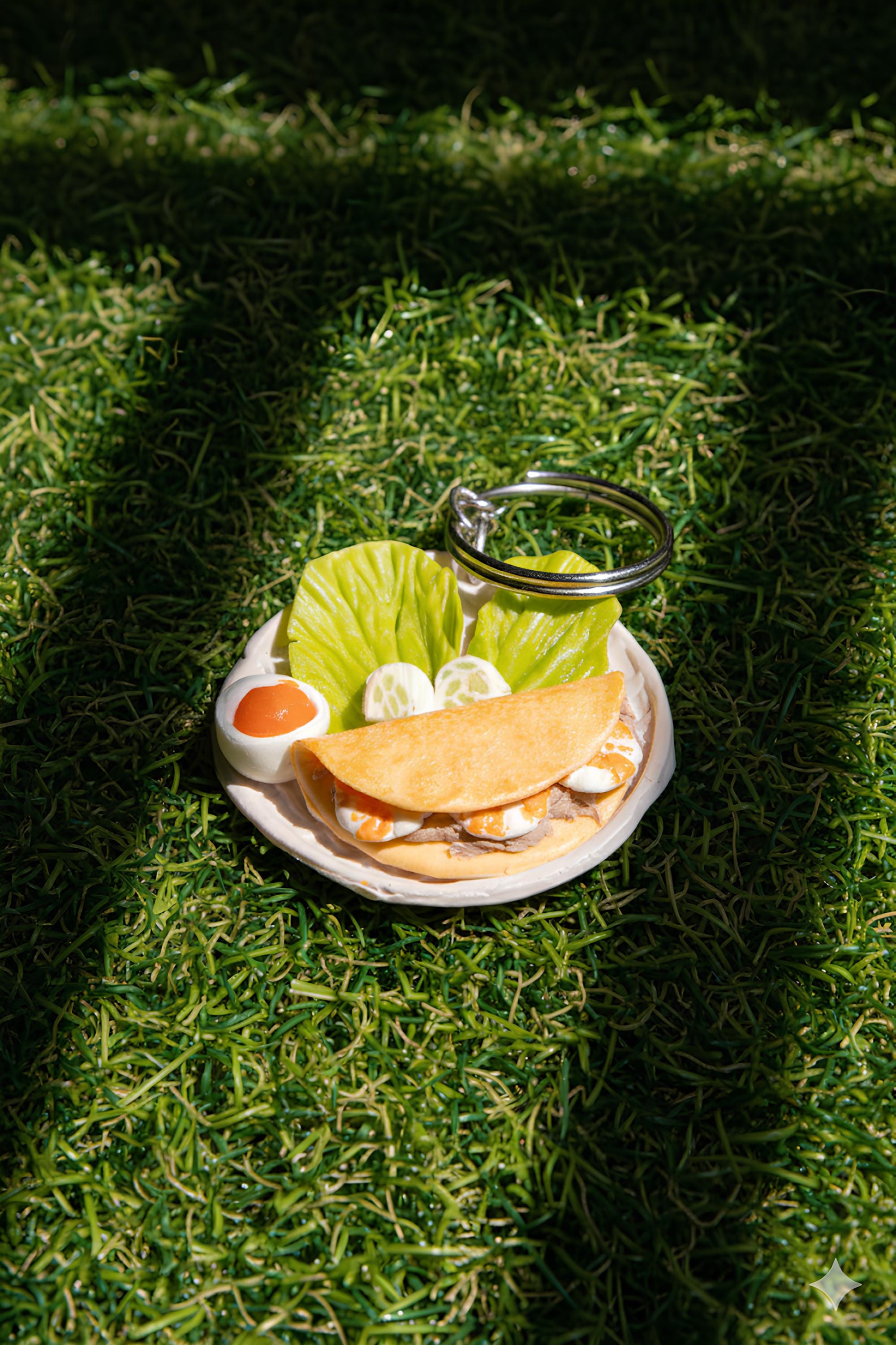 Handmade Bánh Xèo Keychain: Miniature Vietnamese Pancake Charm