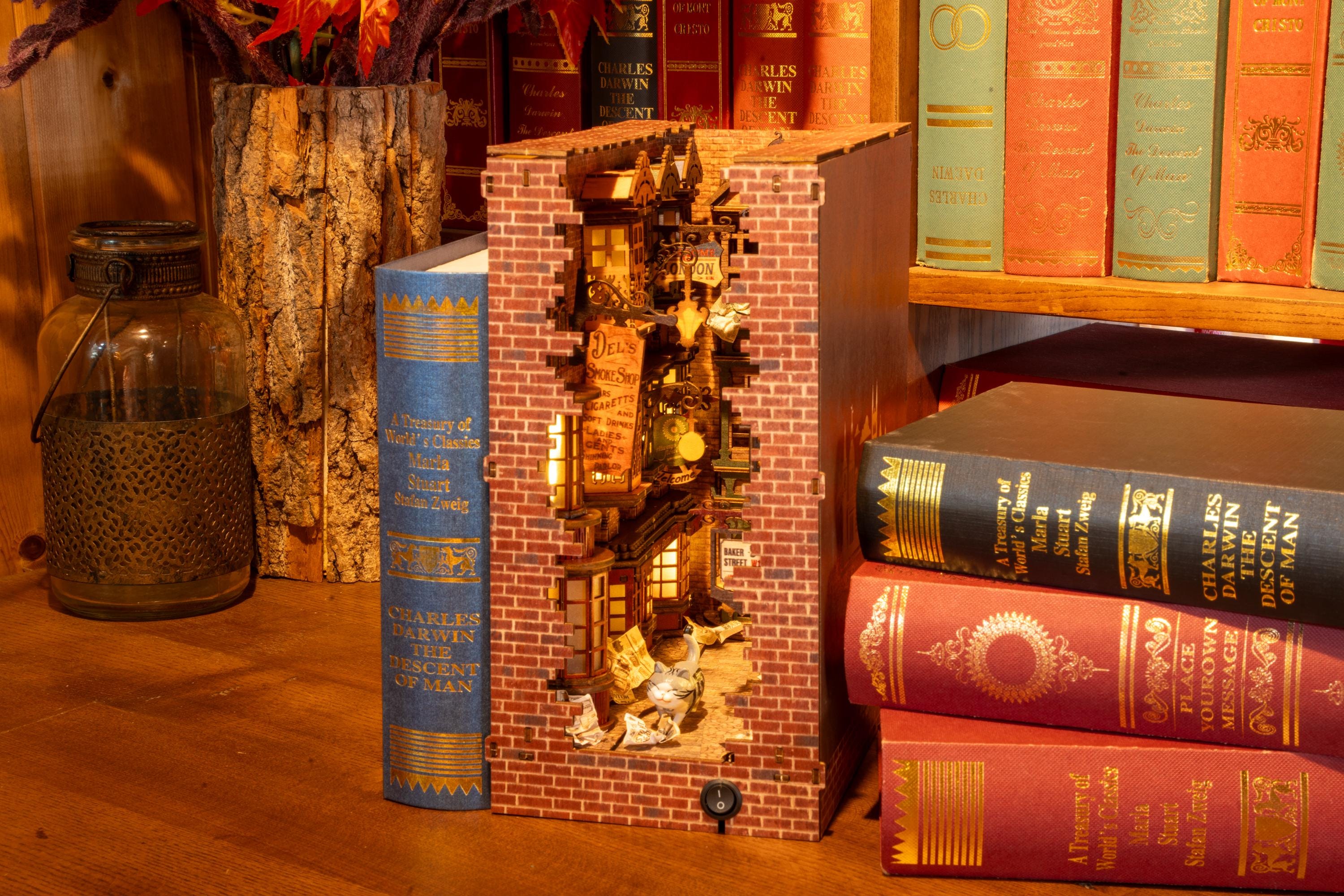 DIY Wizard Alley Book Nook Kit: Miniature Bookshelf Insert with LED