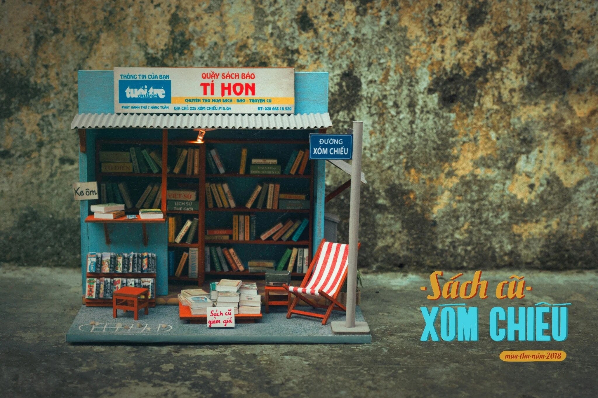 Vintage Vietnam Bookshop DIY Kit | 3D Wooden Puzzle | Travel Souvenir | Vietnam Collectible Set