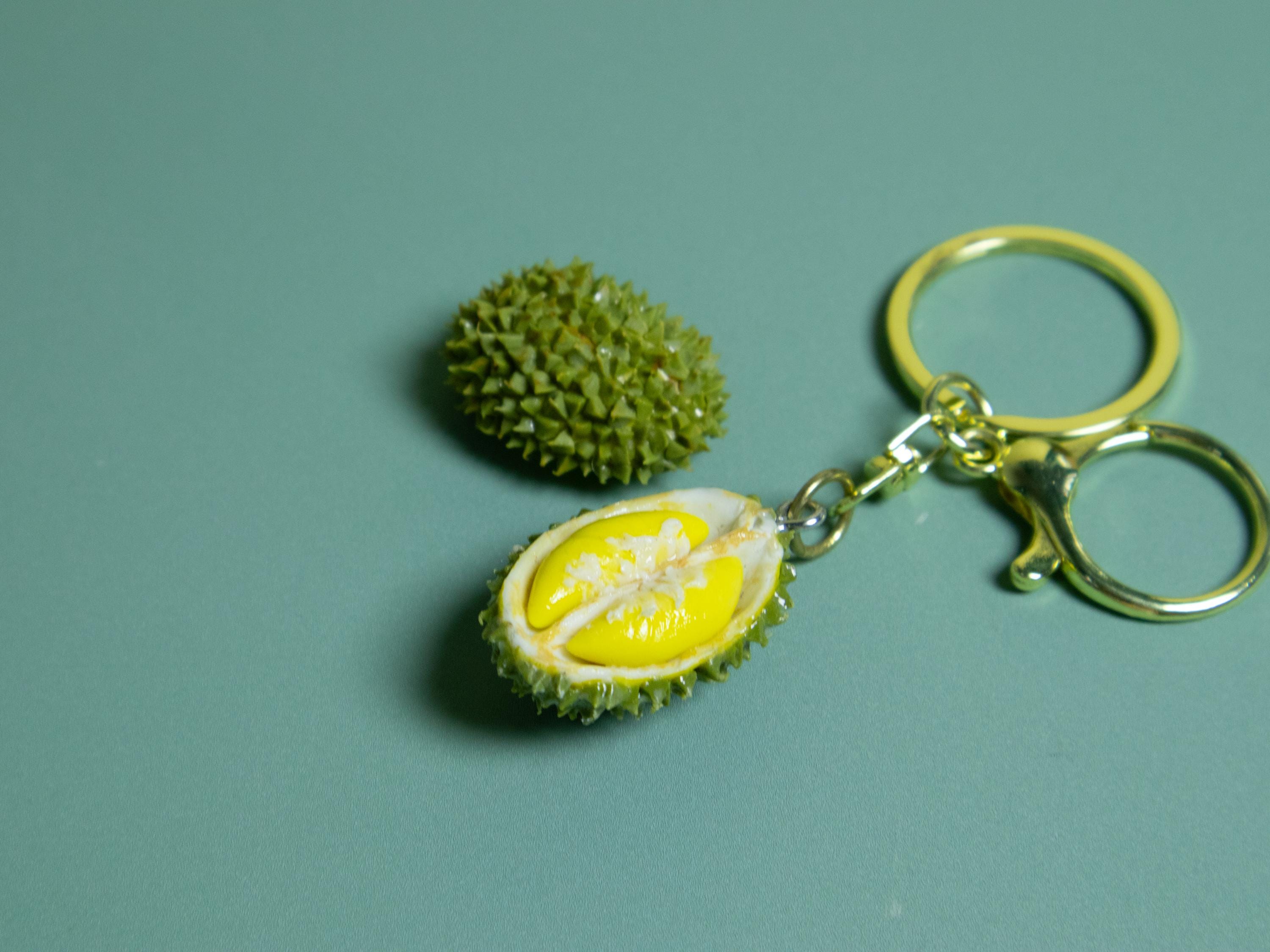 Polymer Clay Durian Miniature: Southeast Asian Fruit Keychain or Dollhouse Prop