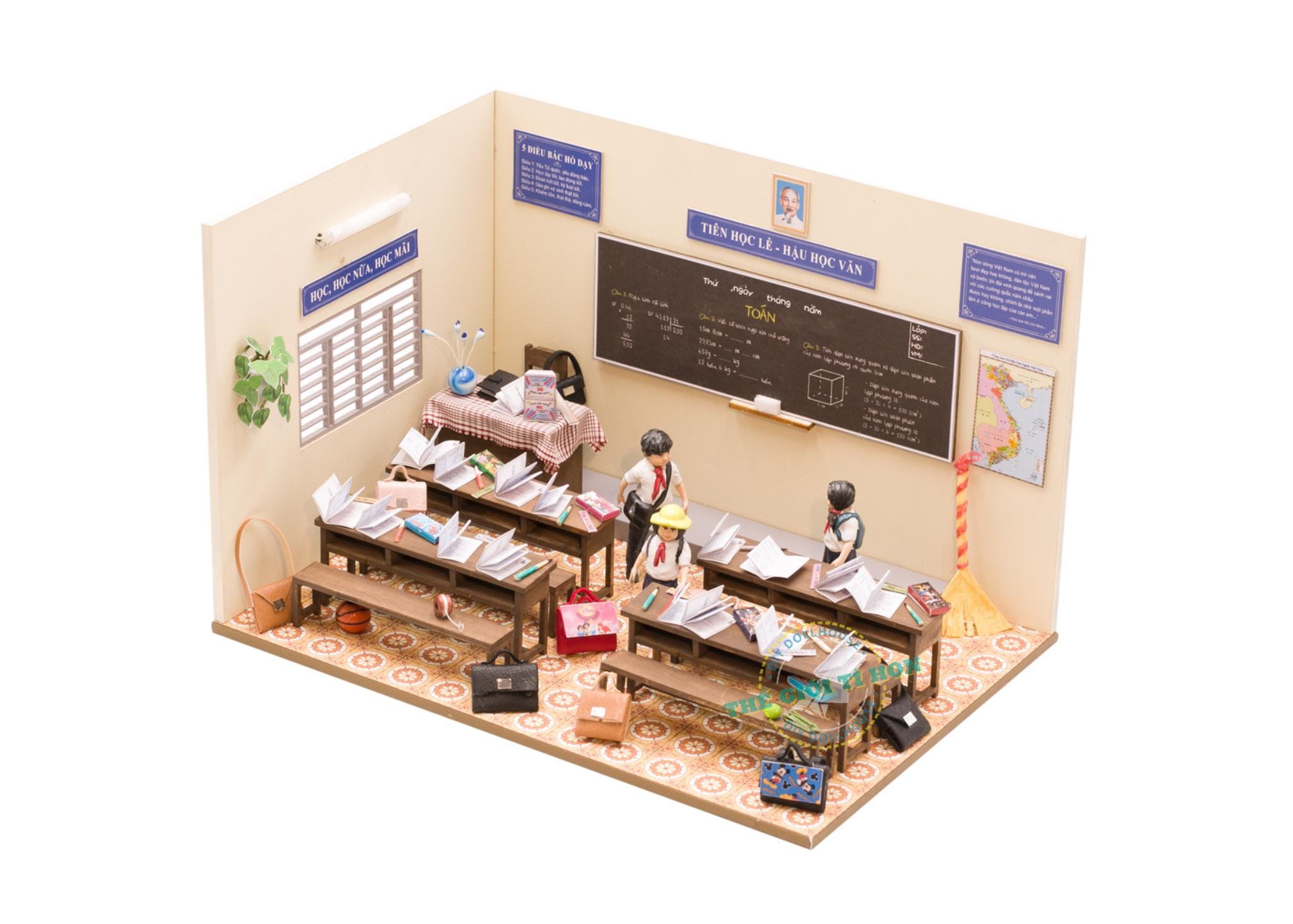 Miniature Vietnamese Classroom DIY Kit: Dollhouse Diorama
