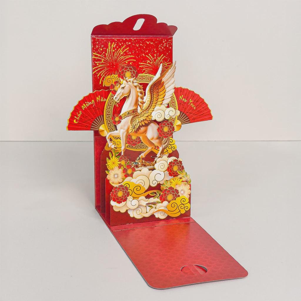 Vietnamese 3D Popup Red Envelopes Set 2026 | Set of 6 | Year of the Horse Lucky Money Pack | Lunar New Year Tet Red Packet