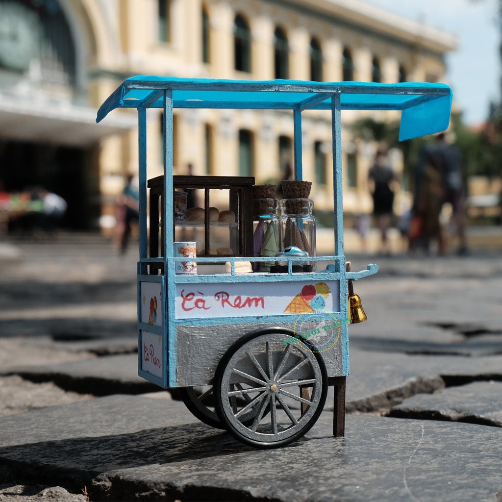 Vietnamese Ice Cream Street Cart DIY Miniature Kit | 1:12 Scale | Wood & Mixed Materials | Dollhouse Decor | Vietnam-Inspired Collectible