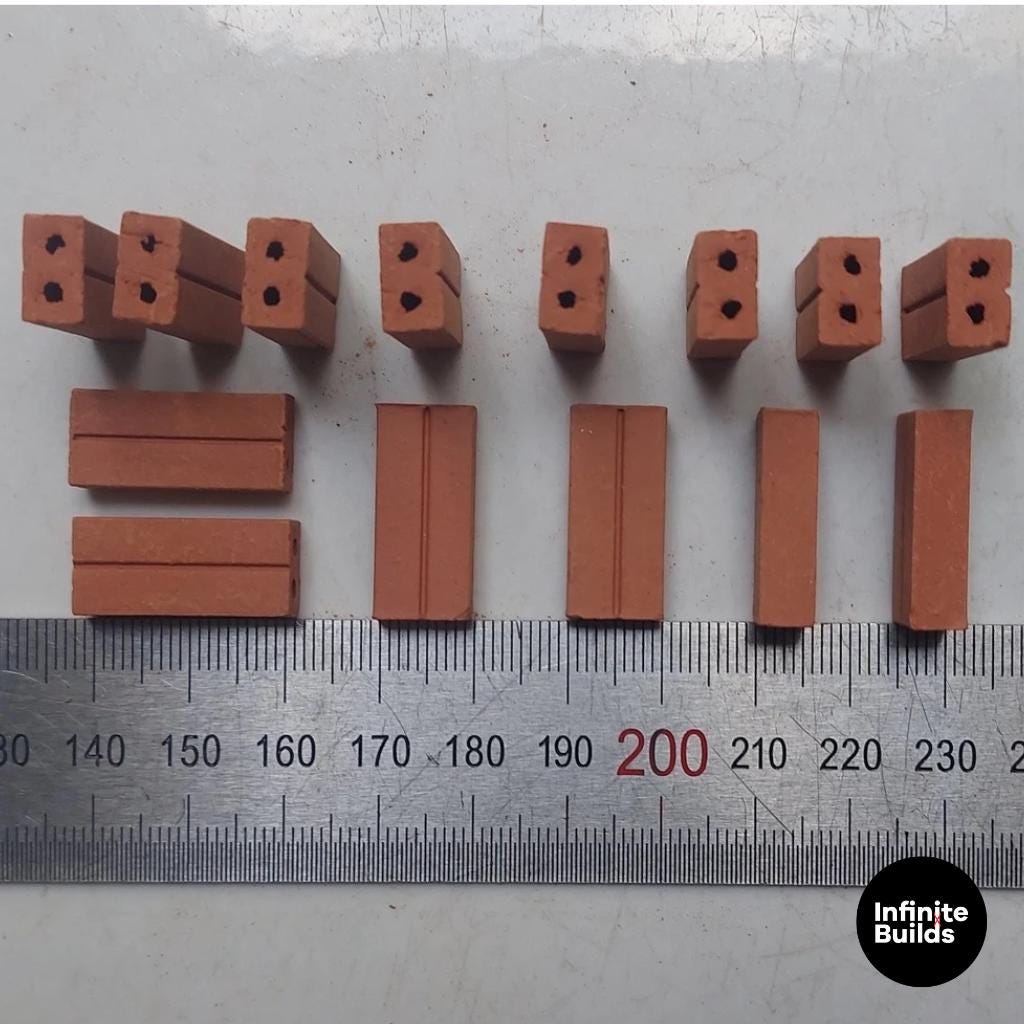 300 Miniature Red Bricks | 1:10 Scale | Dollhouse Construction | Architecture Modeling | Building Supplies | Miniature Housebuilding