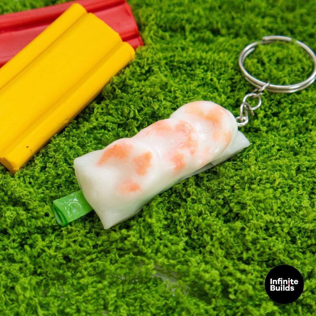 Miniature Spring Roll Keychain: Handmade Polymer Clay Vietnamese Food