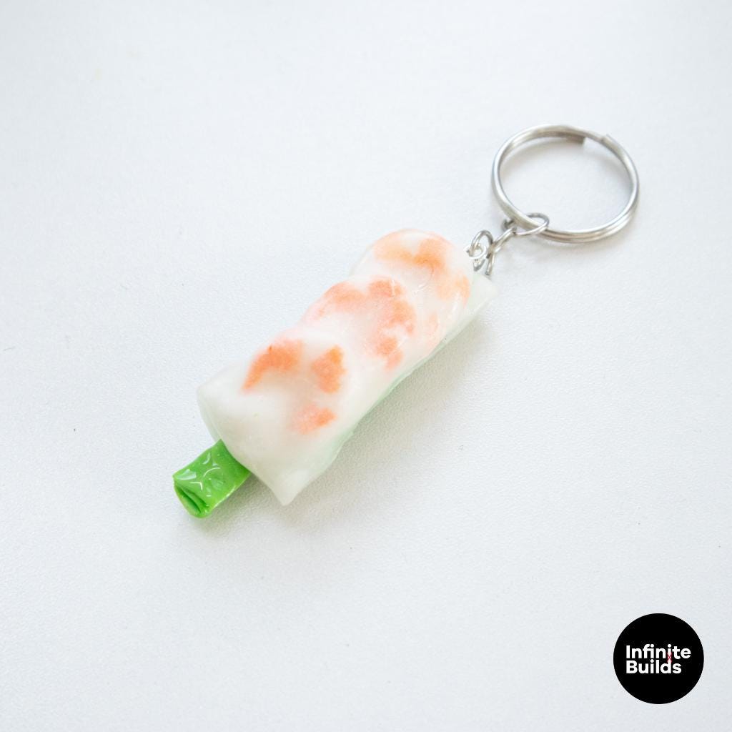 Miniature Spring Roll Keychain: Handmade Polymer Clay Vietnamese Food