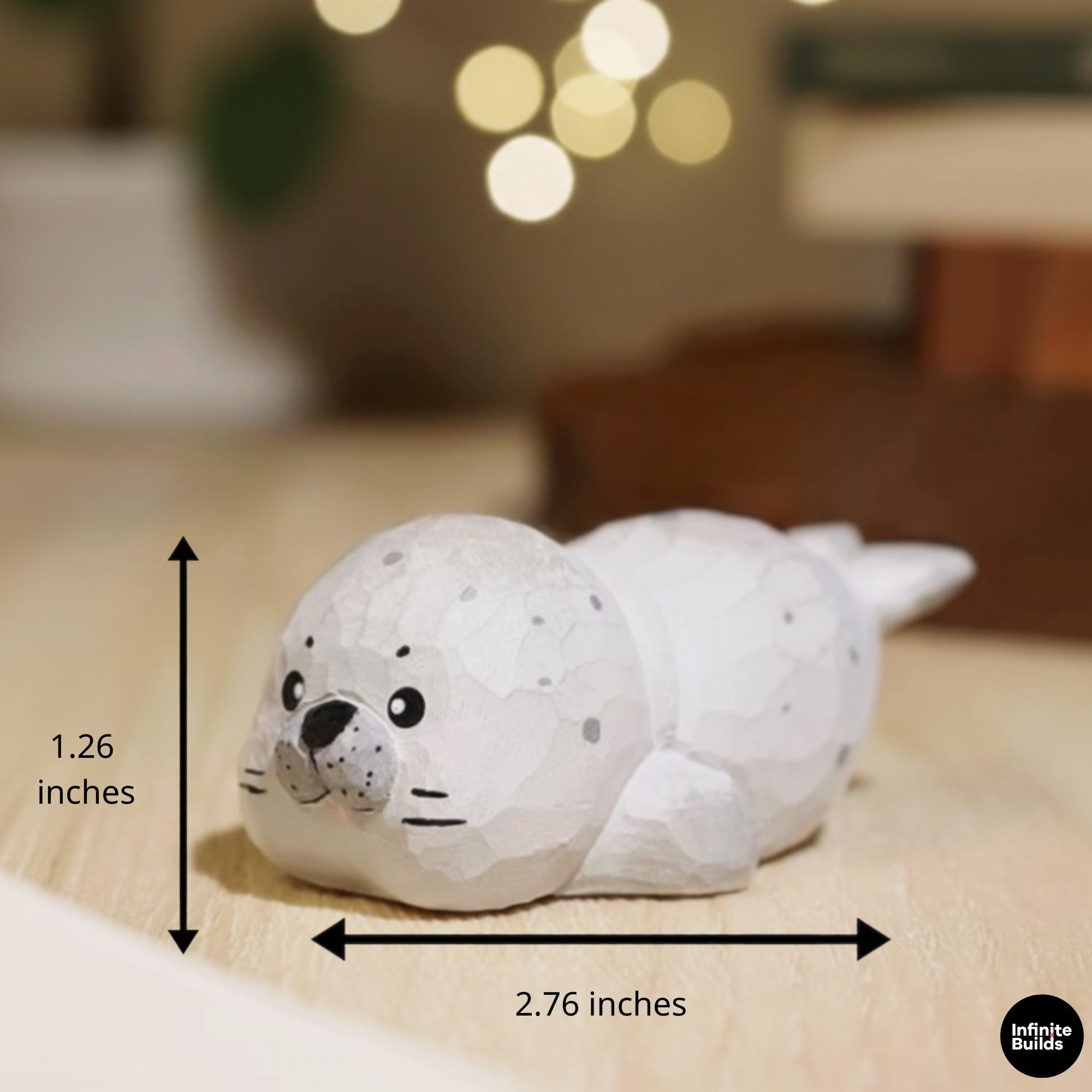 Mini Wooden Seal Figurine | Handmade Wood Miniature | Desk & Book Nook Decor | Cute Cozy Animal | Gift for Collectors