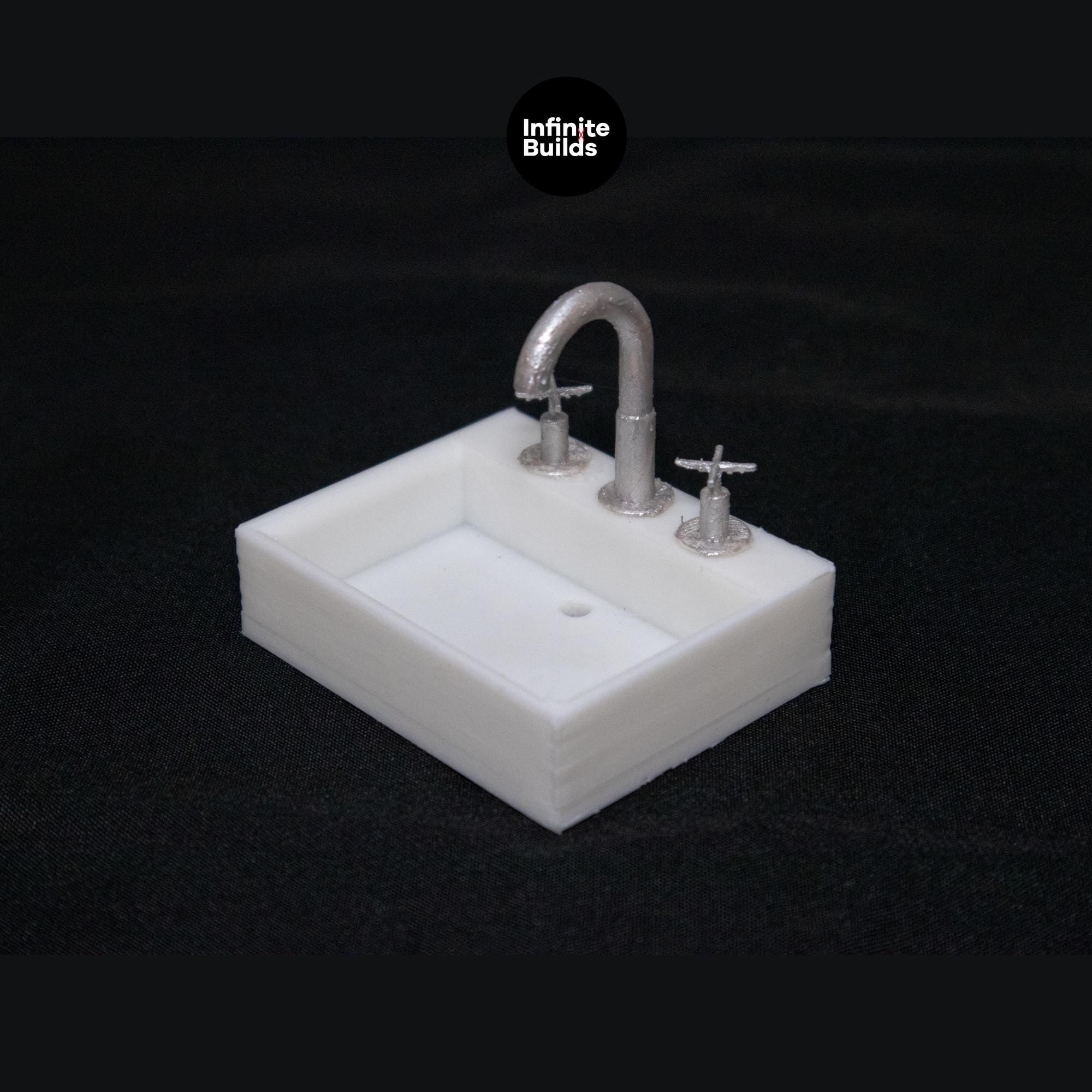 Miniature 1:12 Small Simple Sink with Faucet | Mini Kitchen Sink | Personalized Faucet Colors | Bathroom Sink | Dollhouse Sink