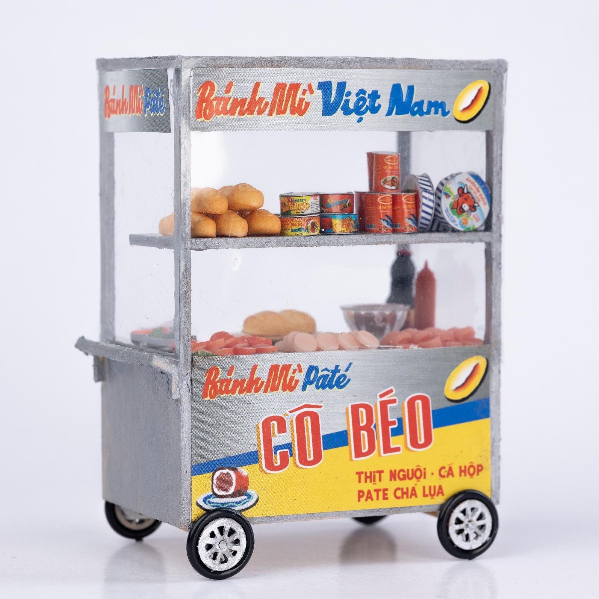 Modern Banh Mi Cart DIY Kit: 3D Wooden Puzzle, Vietnam Souvenir