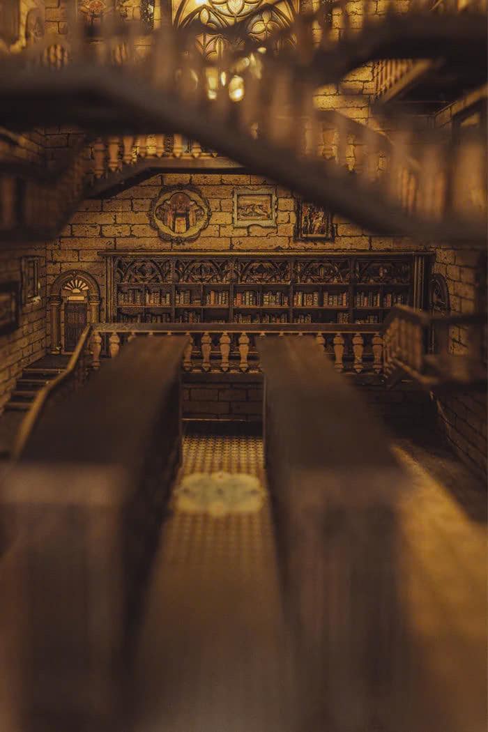 Enchanted Grand Hall Book Nook Kit: DIY Wooden Miniature Library with LED