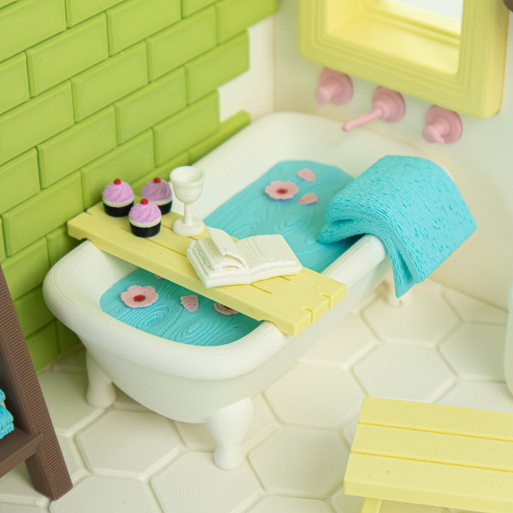 Smiski Bathroom DIY Miniature Kit 1:12 | Dollhouse Bathroom Scene | Mini Room Box Decor | Tiny Bathroom Display | Gift for Collectors