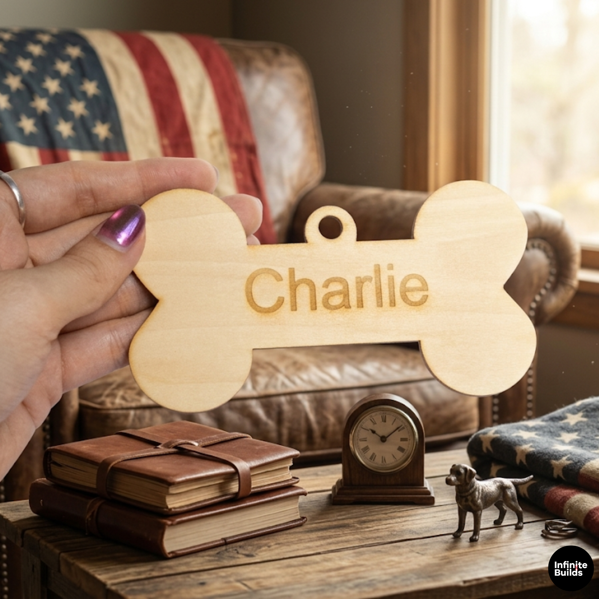 Personalized Wooden Dog Bone Tag