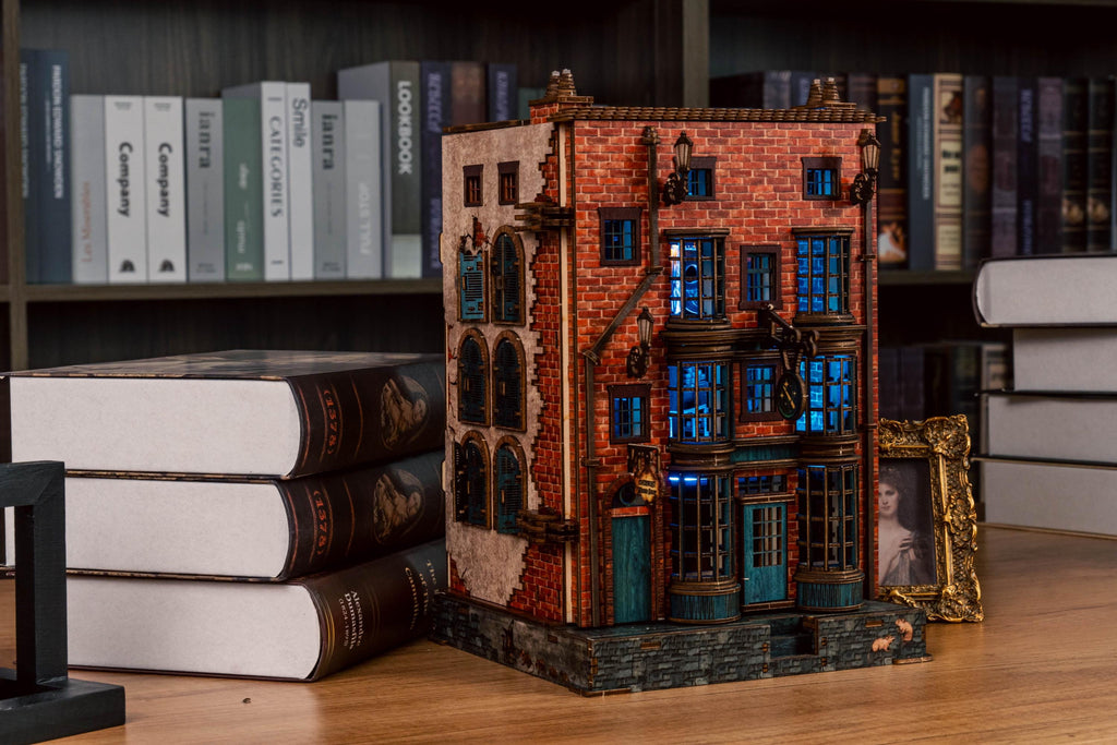 DIY Wooden Book Nook Kit: Enchanted Wand Shop with LED Lights