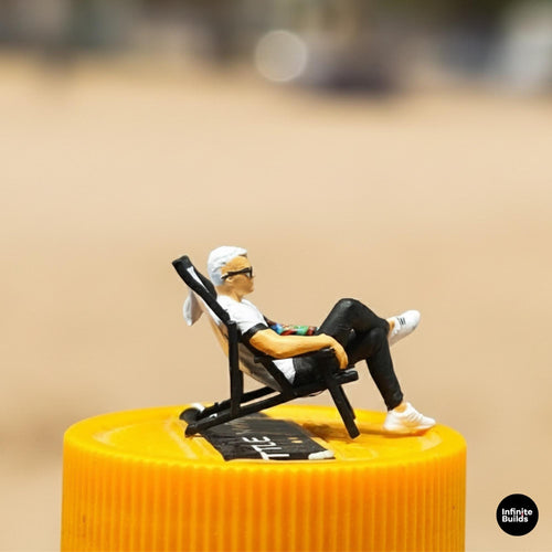1:64 Miniature Seated Man Figure with Camping Chair | 12K Resin Model | Diorama Figure for Model Scene Display
