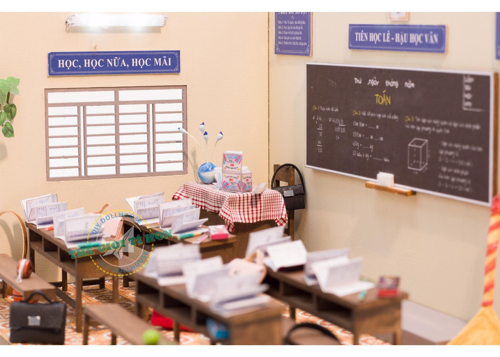 Miniature Vietnamese Classroom DIY Kit: Dollhouse Diorama