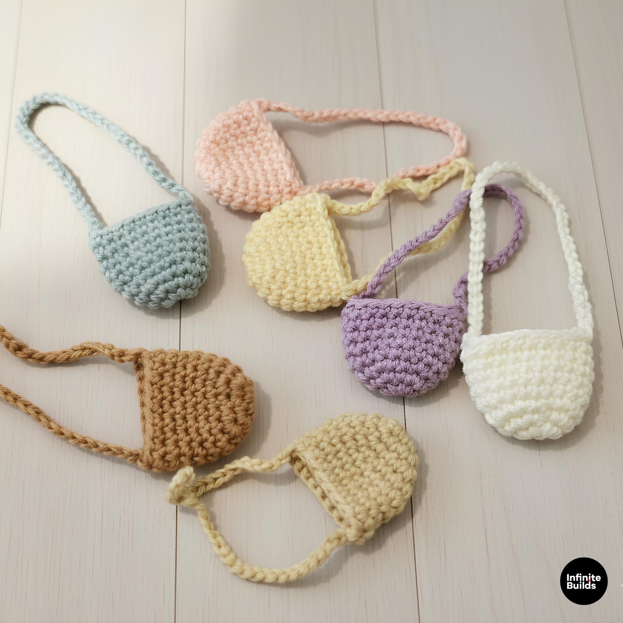 Set of 2 Mini Crochet Bags for Collectible Figures | Handmade Doll Accessories | Tiny Yarn Bags for Display Decor