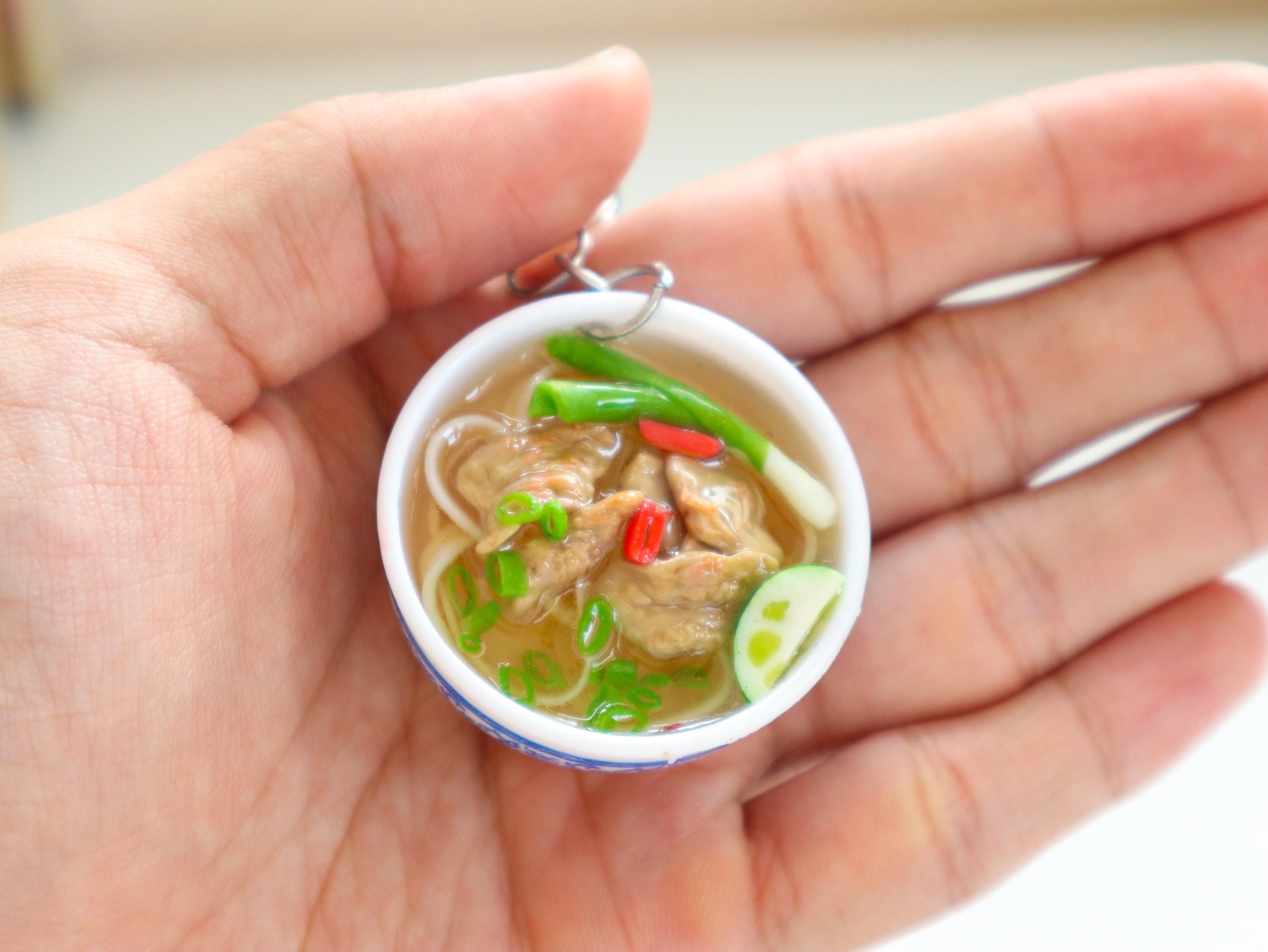 Miniature Pho Bo Keychain: Handmade Polymer Clay Vietnamese Food | Vietnamese beef noodle soup