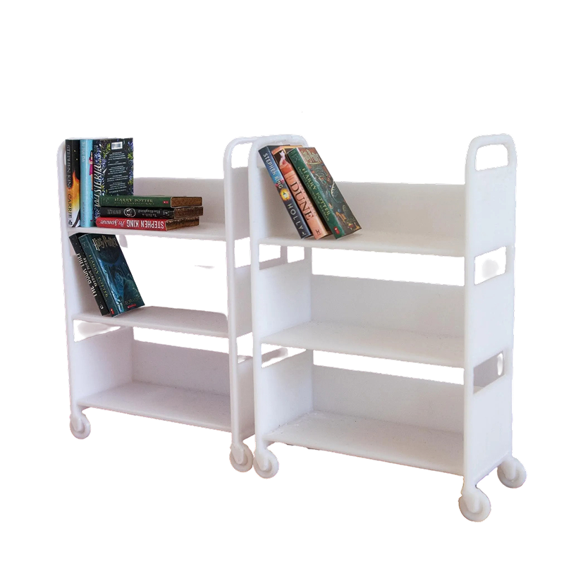 Miniature Library Cart - 3 Shelf Dollhouse Bookcase - 1:12 Scale (Set of 2)