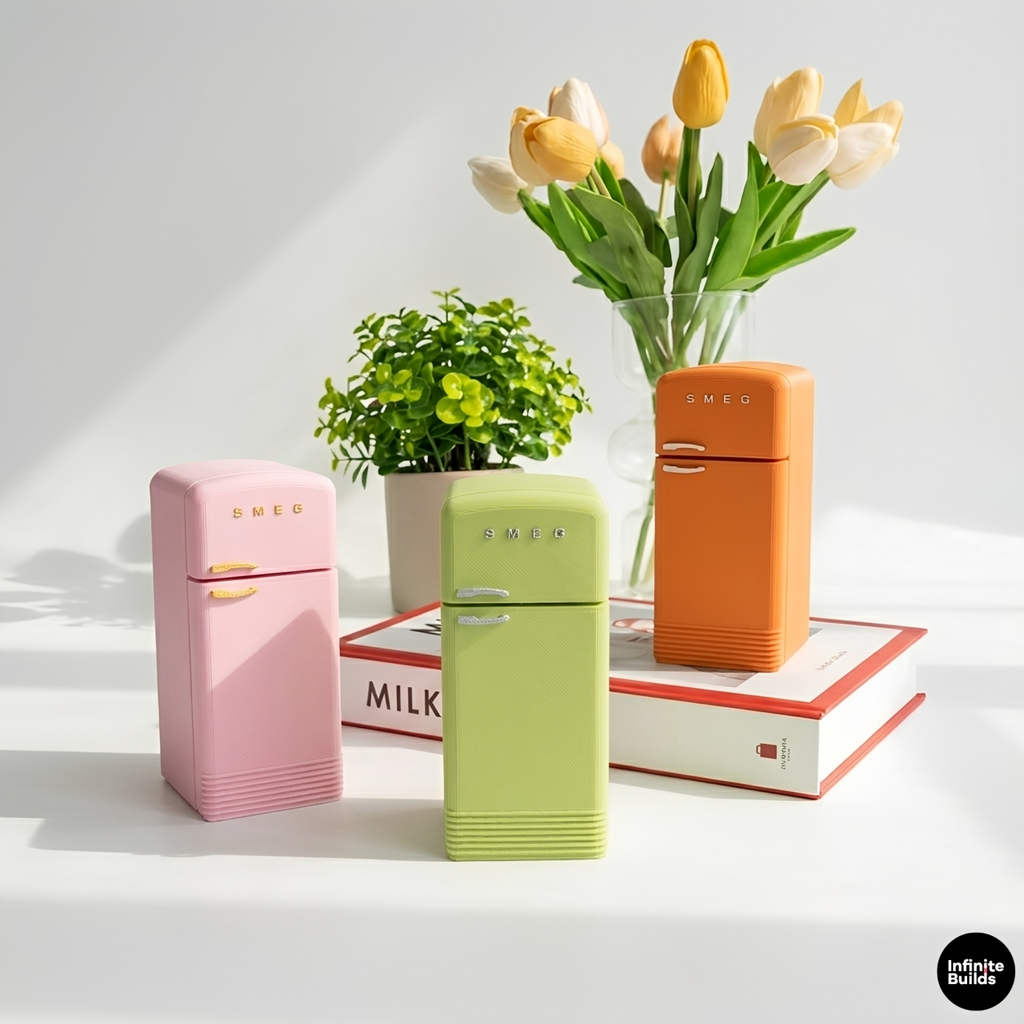 Mini Retro Fridge 1950 | Scale 1:12 | 3D Printed PLA | Dollhouse Decor | Sonny Angel Display Fridge | Cute Mini Furniture