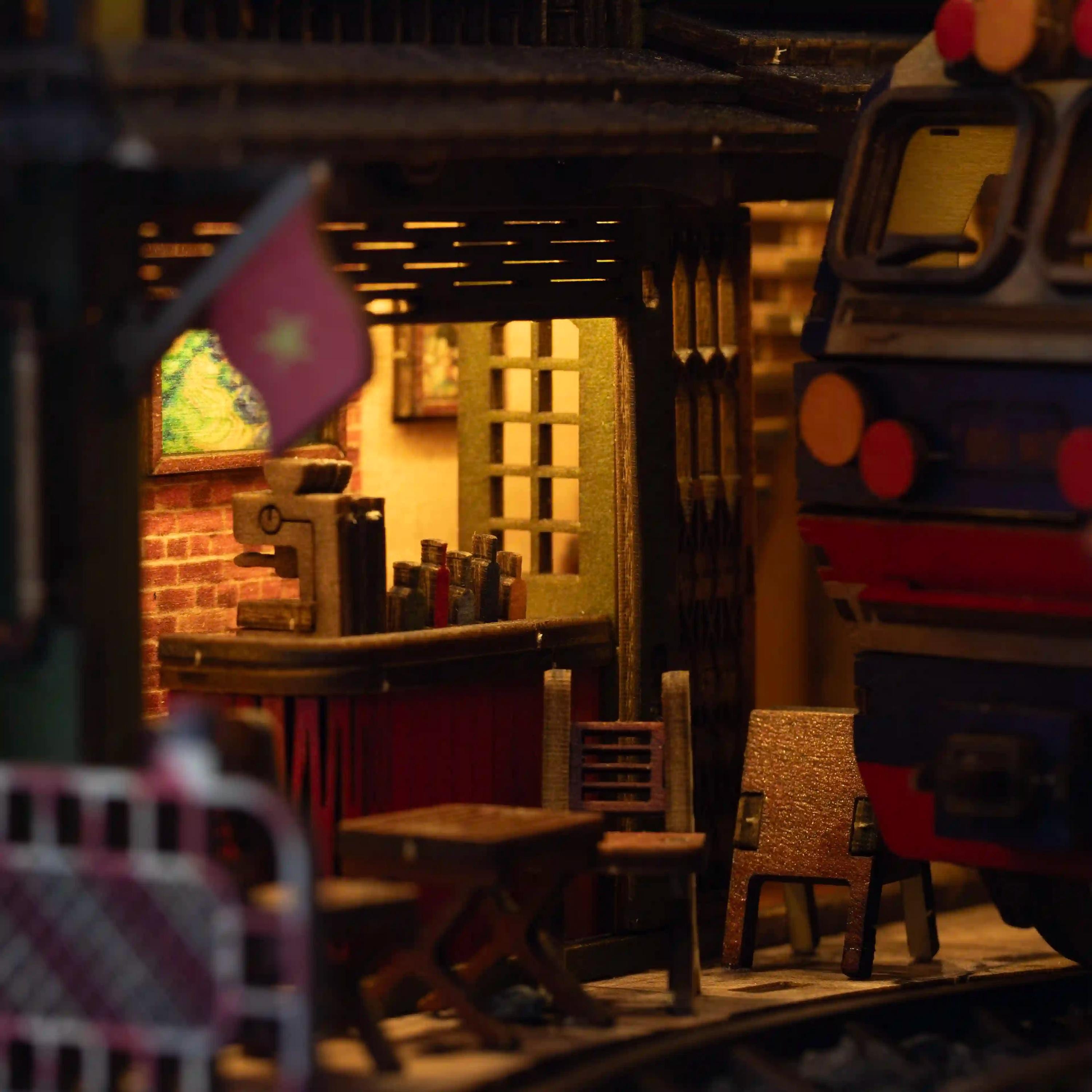 Hanoi Train Street DIY Book Nook Kit | Vietnamese Street Scene Miniature with LED Lights | 3D Wooden Puzzle Diorama | Handmade Vietnam Gift