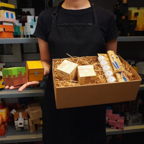 DIY Wooden Chest & Grass Block Painting Kit: Pixel Art Gamer Gift