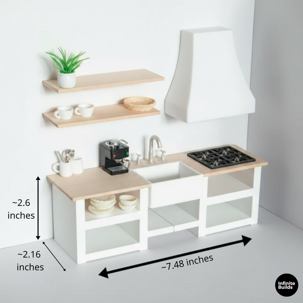 Modern Miniature Kitchen Set | Dollhouse Kitchen | 1:12 Scale