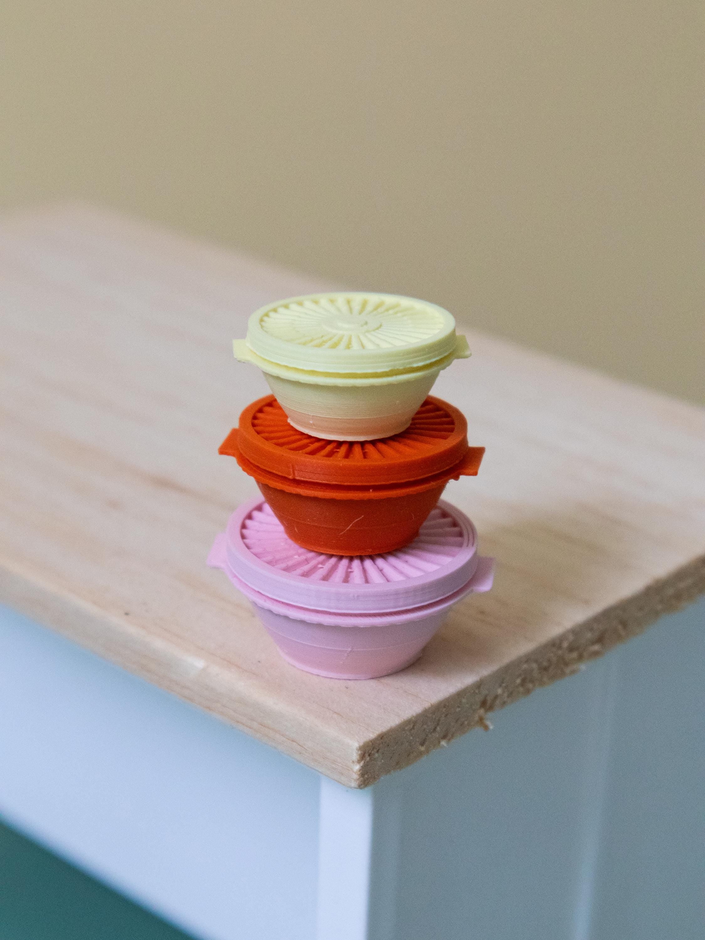Miniature Tupperware Vintage Bowls | Set of 6 | 1:6 Scale | Dollhouse Kitchenware | Miniature Kitchen Bowls