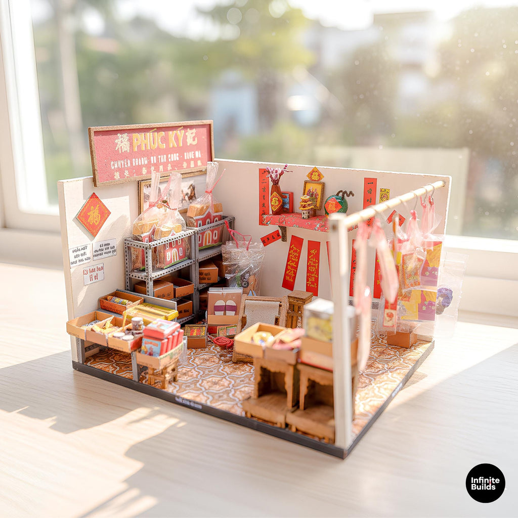Vietnamese Spirit Money Store Miniature Diorama | Old Saigon Joss Paper Shop | Handmade Vietnam | 1:12 Scale DIY Kit