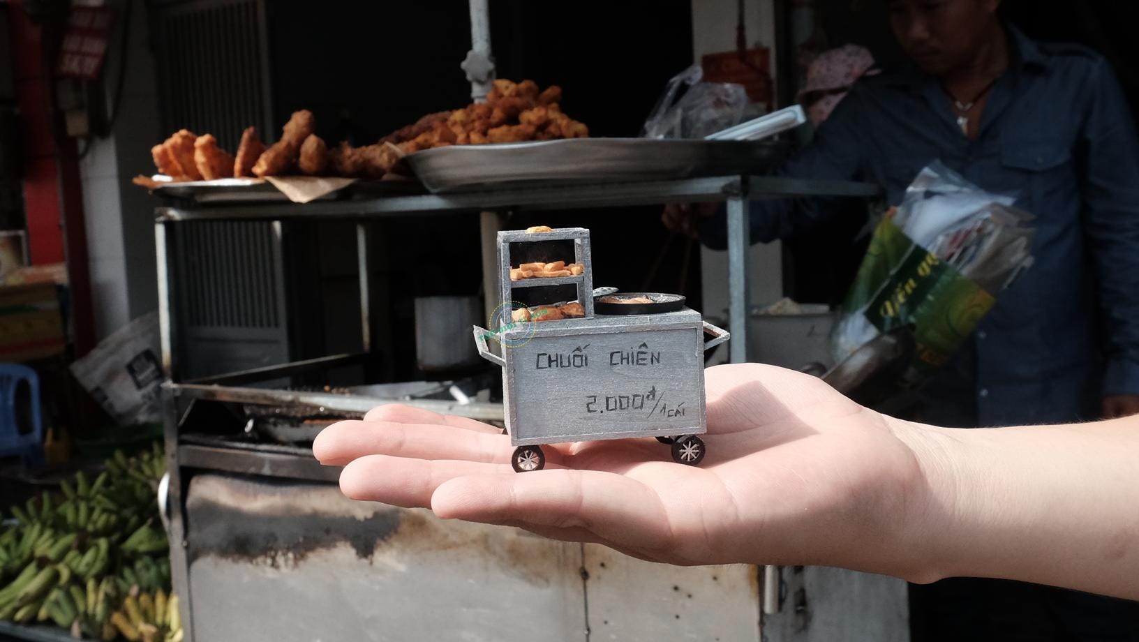 Miniature Vietnamese Fried Banana Cart DIY Kit: MDF Craft Project