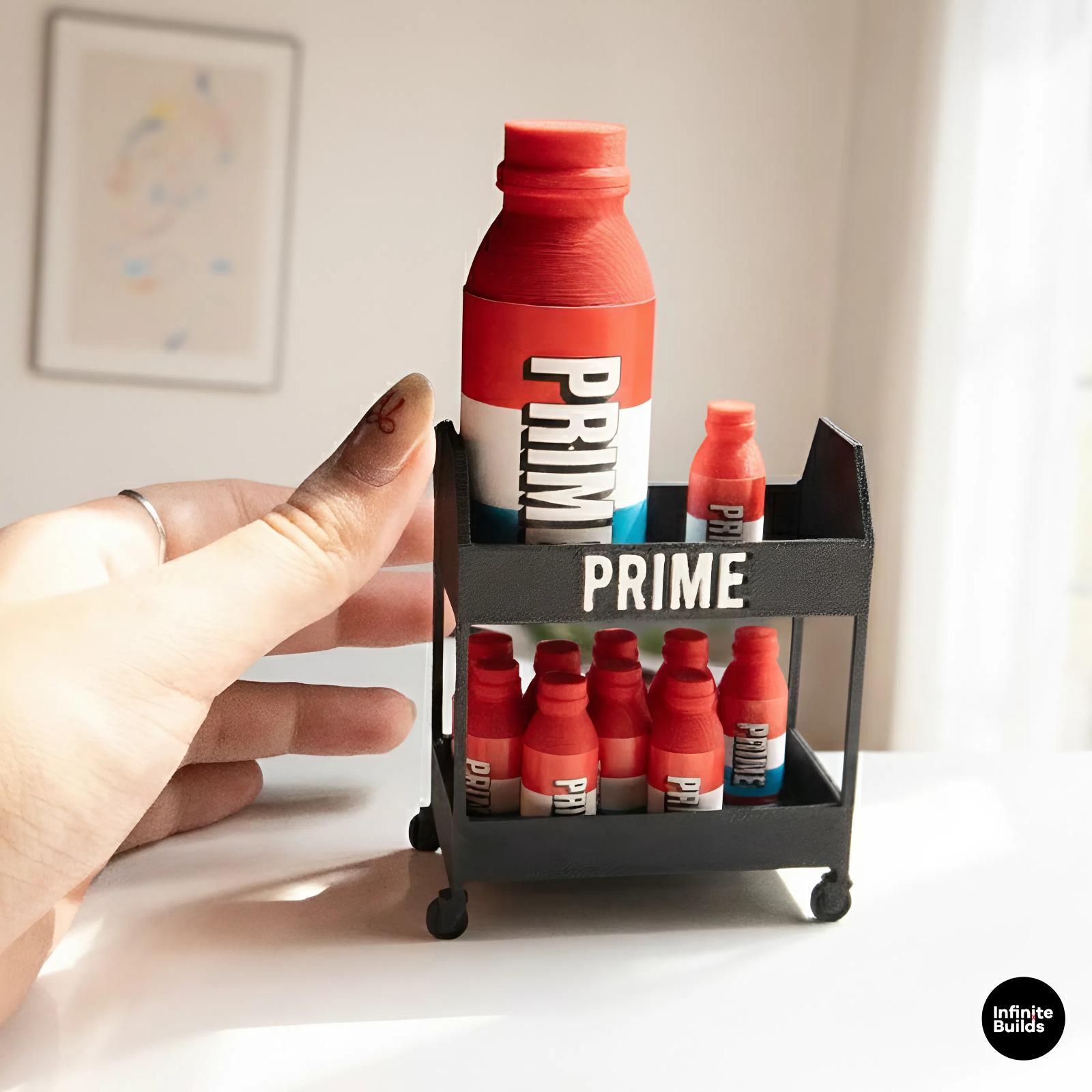 PRIME Miniature Cart and Bottles | WWE-Inspired | Miniatures | Dollhouse | Desk Decoration