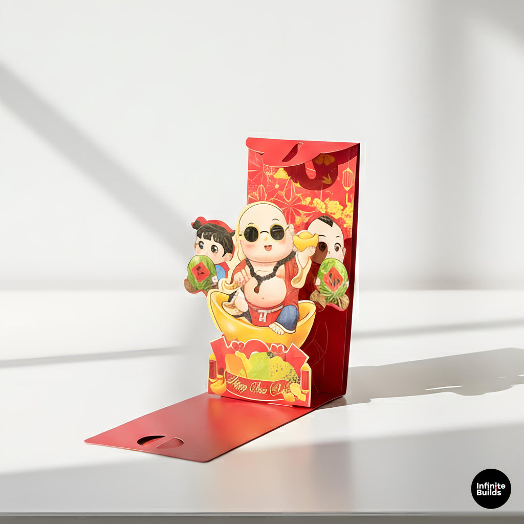 Assorted 3D Red Envelopes – Set of 6 | Earth God Prosperity Theme | Vietnamese Tết Lucky Money | Lunar New Year Decor
