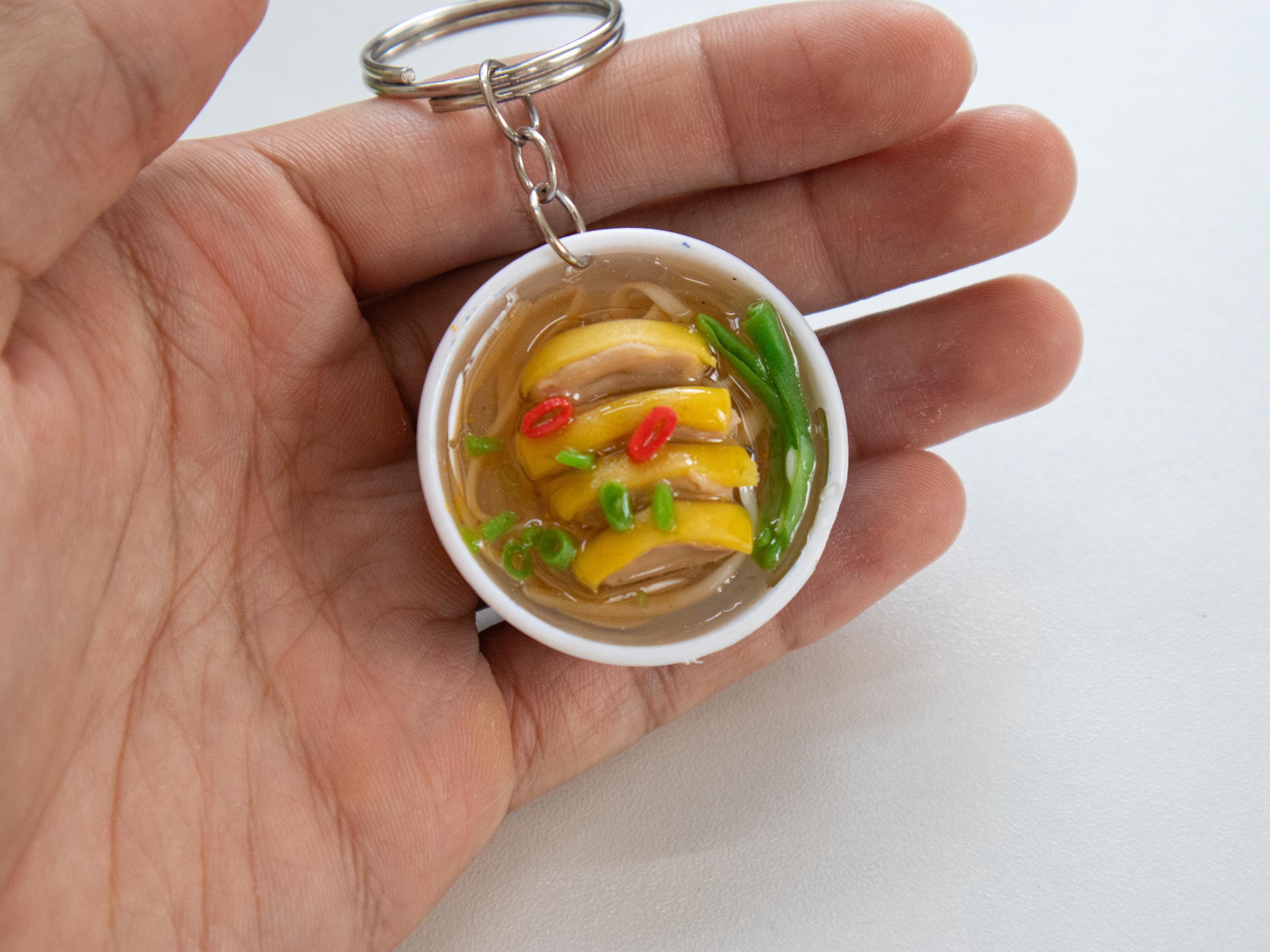 Miniature Chicken Pho Keychain: Vietnamese Polymer Clay Food