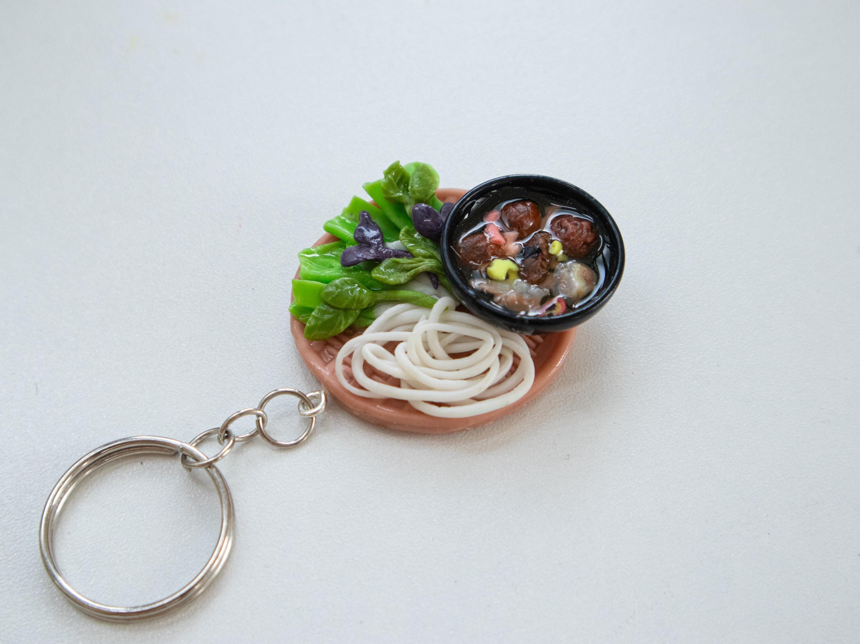 Miniature Bún Chả Keychain: Vietnamese Grilled Pork and Noodles