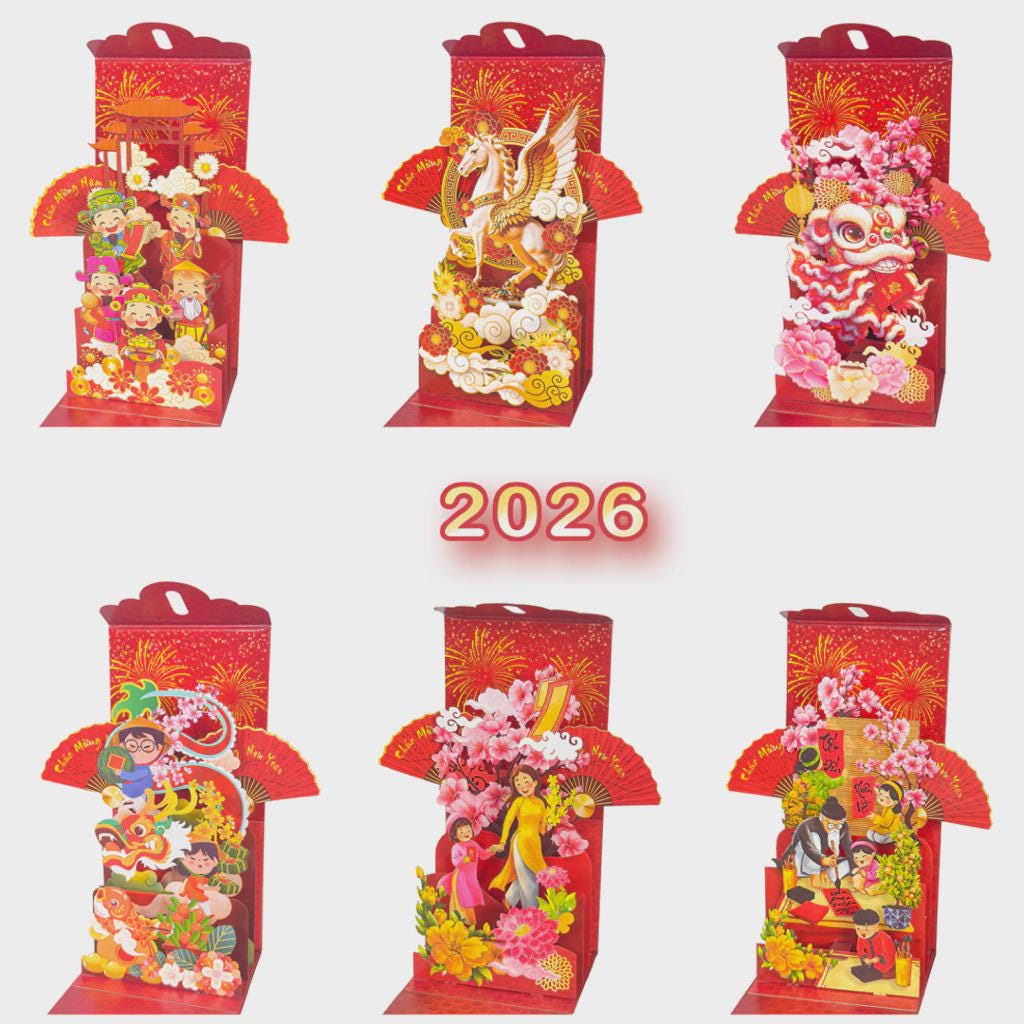 Vietnamese 3D Popup Red Envelopes Set 2026 | Set of 6 | Year of the Horse Lucky Money Pack | Lunar New Year Tet Red Packet
